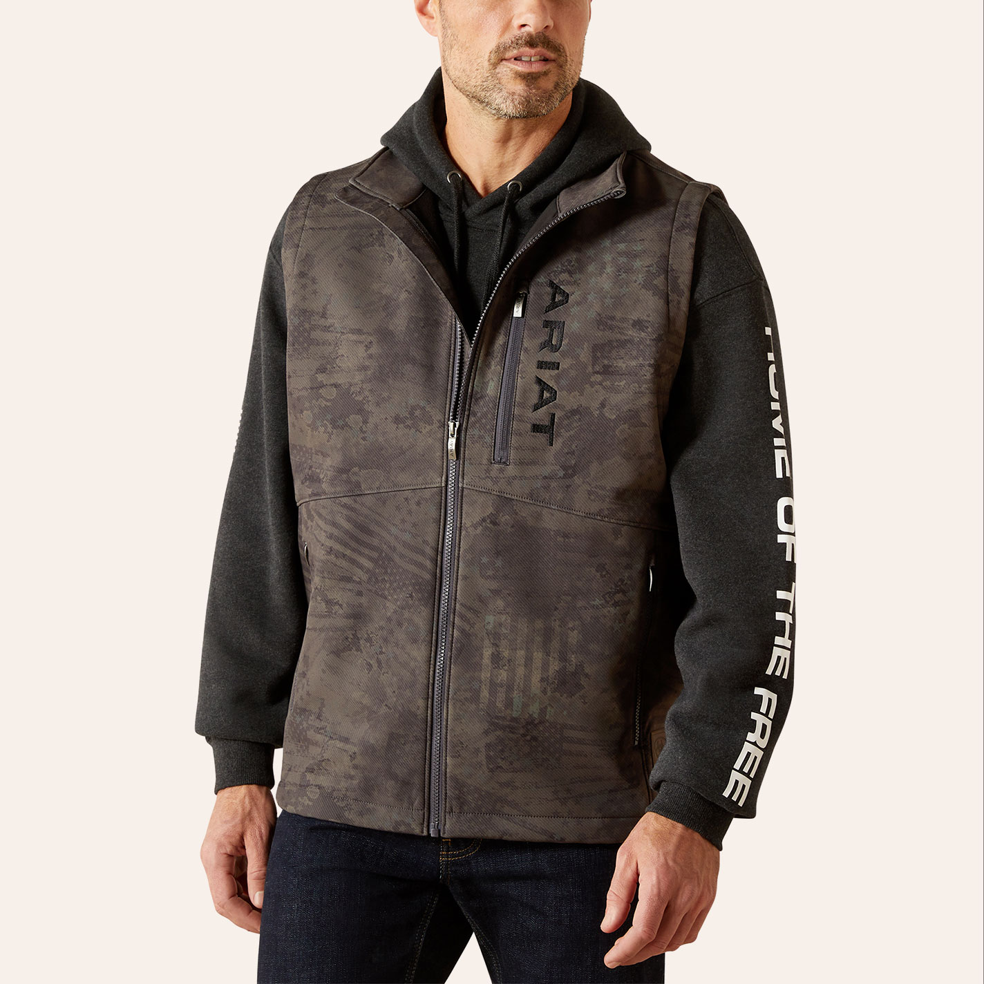 Ariat Men's Patriot Black Flag Print Softshell Vest - Image 1
