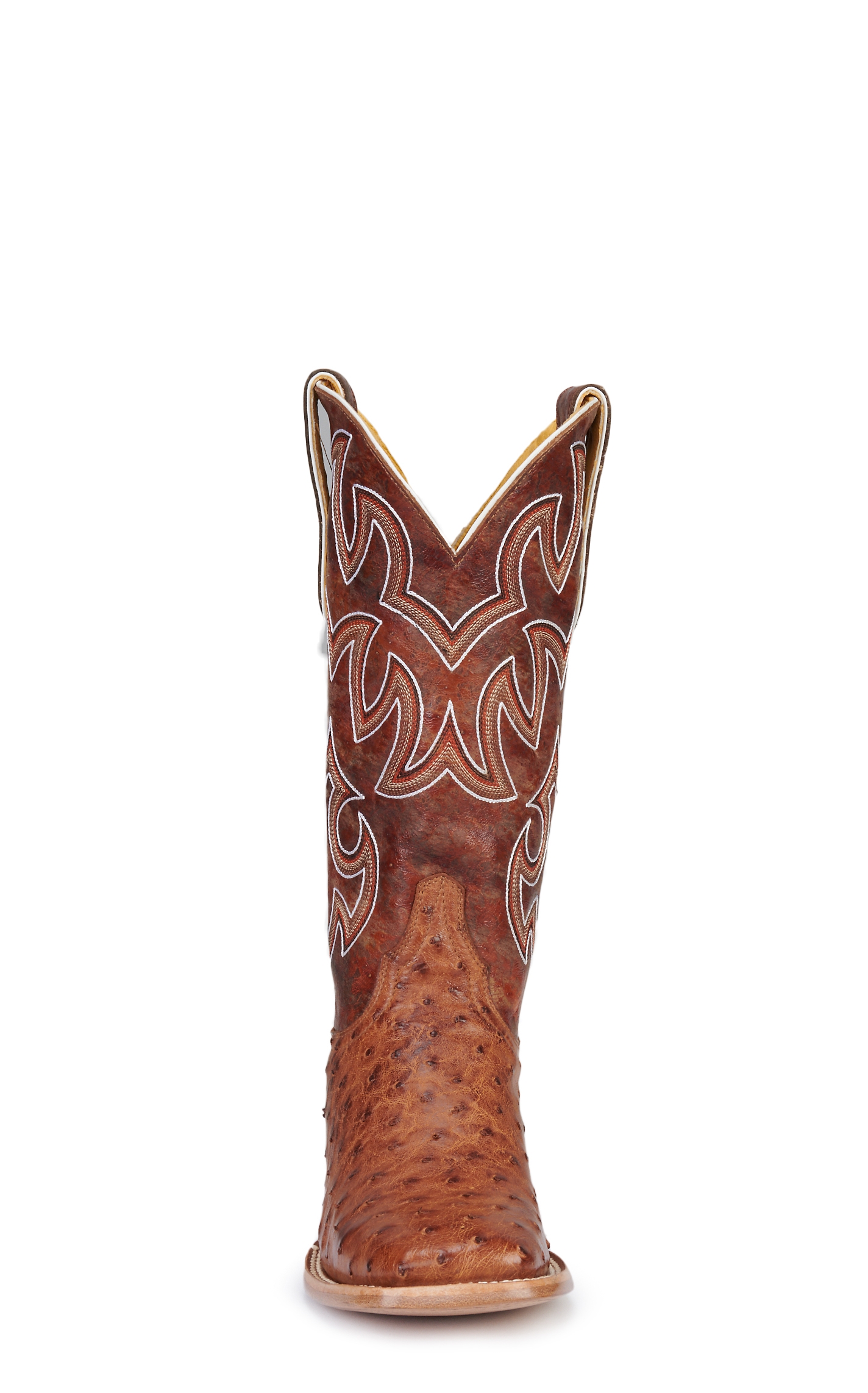 Cavender’s Women’s Honey Goat Leather and Cognac Full Quill Ostrich Exotic Wide Square Toe Cowboy Boots - Image 1
