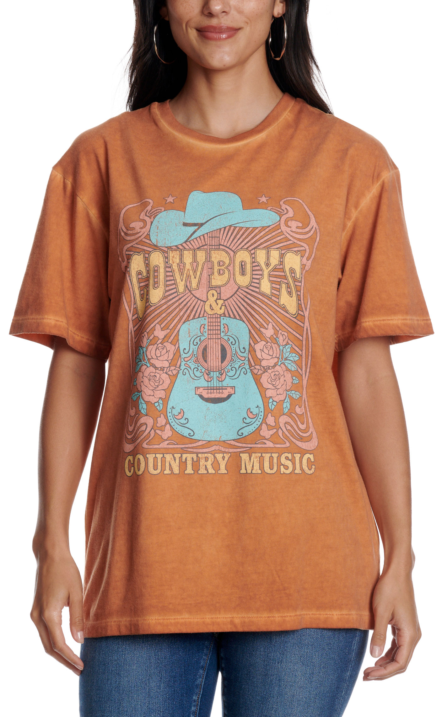 Zutter Women's Burnt Orange Cowboys & Country Music Graphic T-Shirt - Image 1