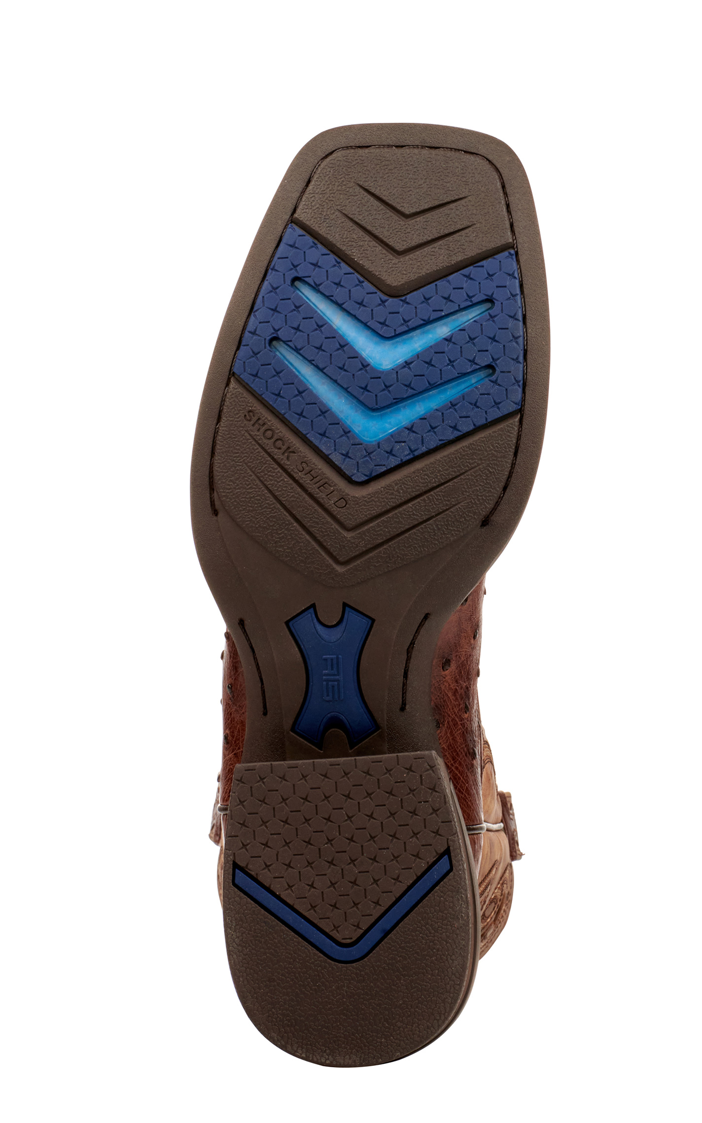 Ariat Men's Dagger Tan and Dark Tabac Full Quill Ostrich Shock Shield Wide Square Toe Exotic Cowboy Boots - Image 1