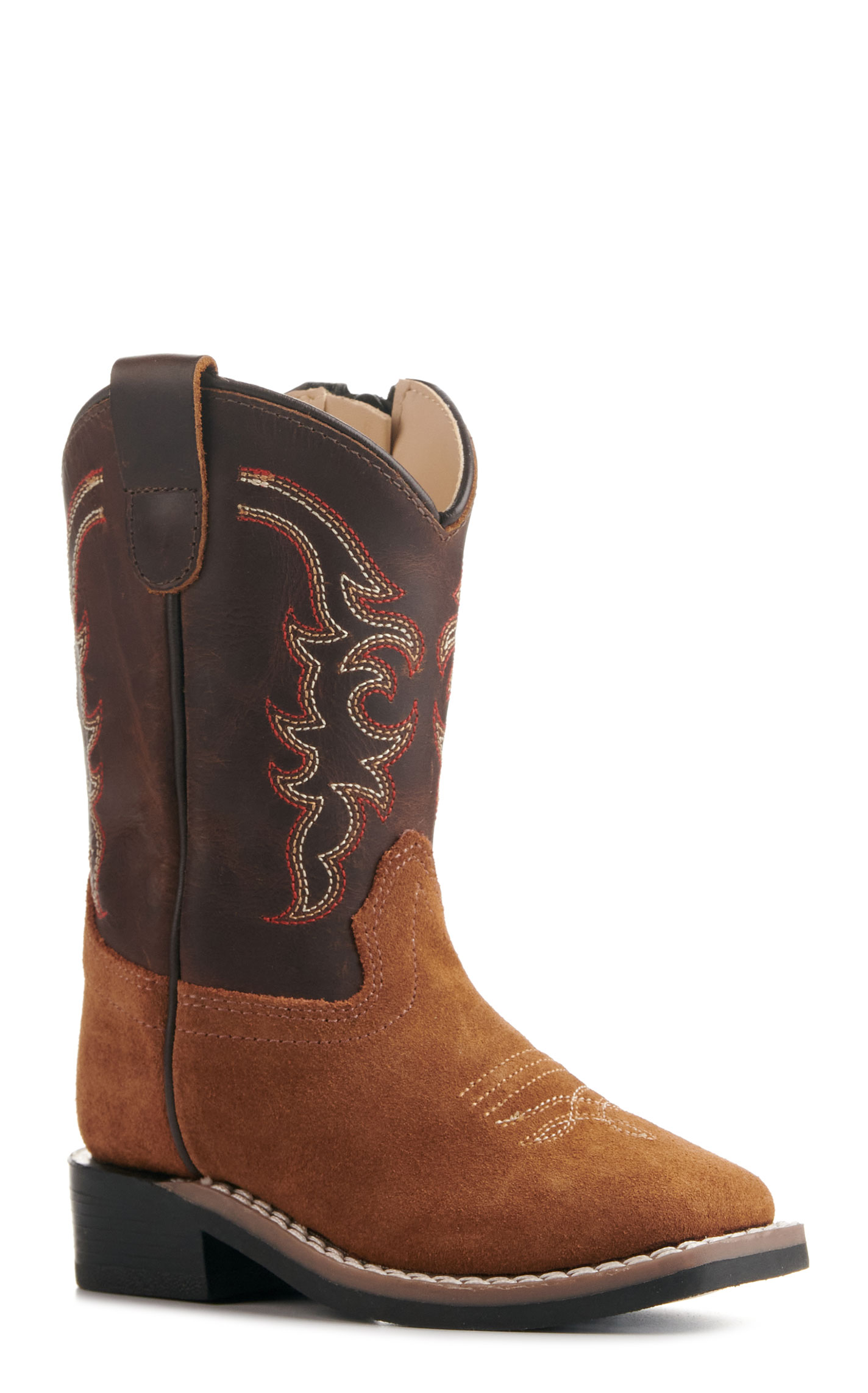 Old West Toddlers Light Brown and Dark Brown Wide Square Toe Cowboy Boots - Image 1