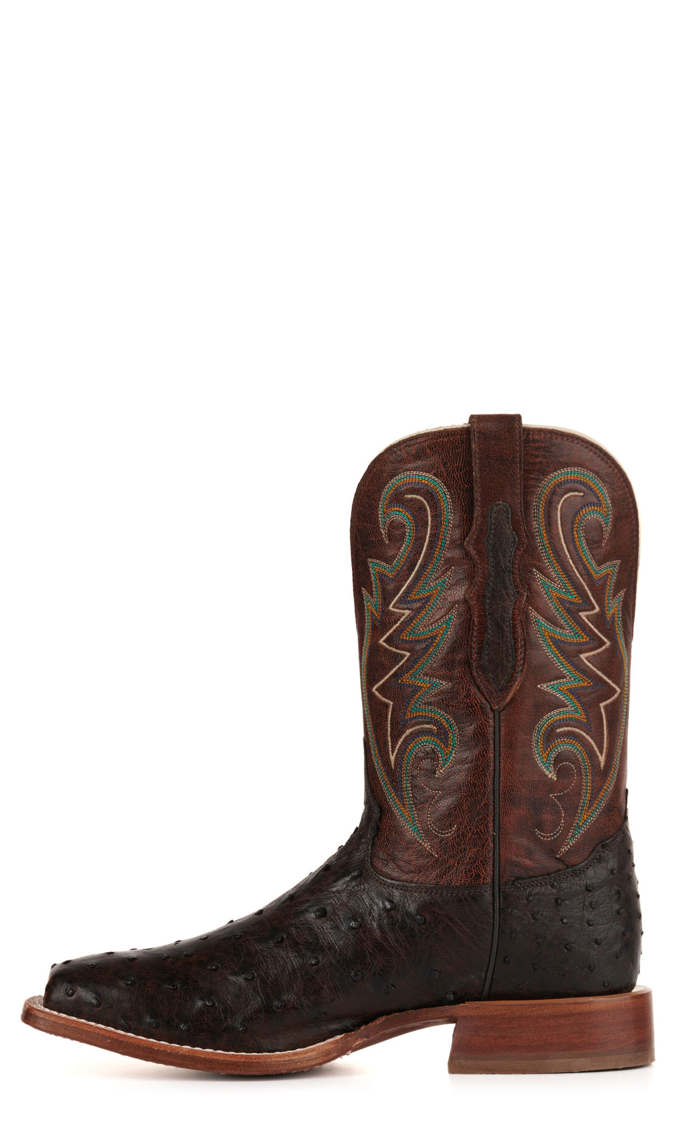 Tony Lama Men's Foster Sienna Full Quill Ostrich and Cognac Wide Square Toe Exotic Cowboy Boots - Image 1