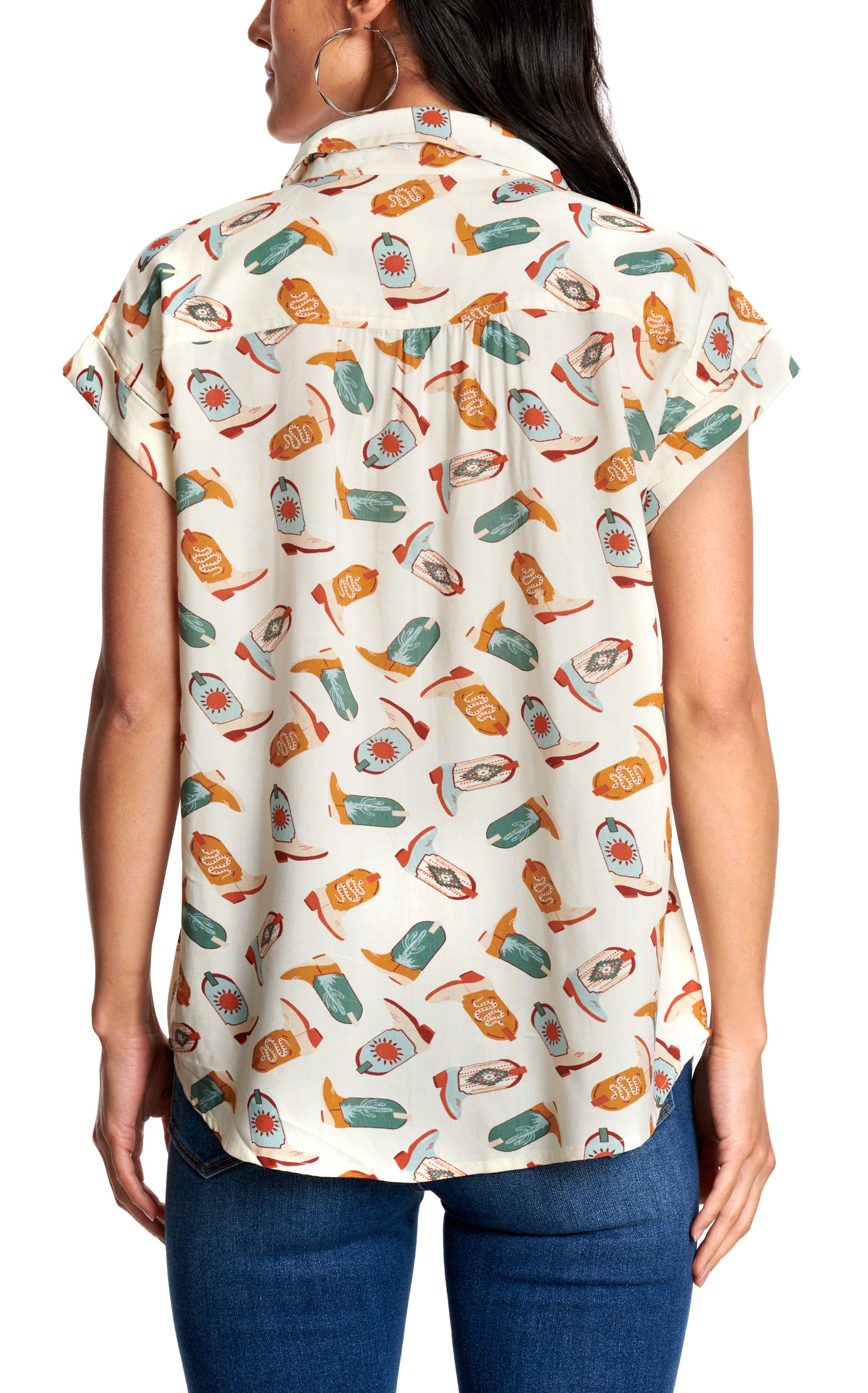 Cotton & Rye Women’s Cream & Multi Color Boot Print Top - Image 2