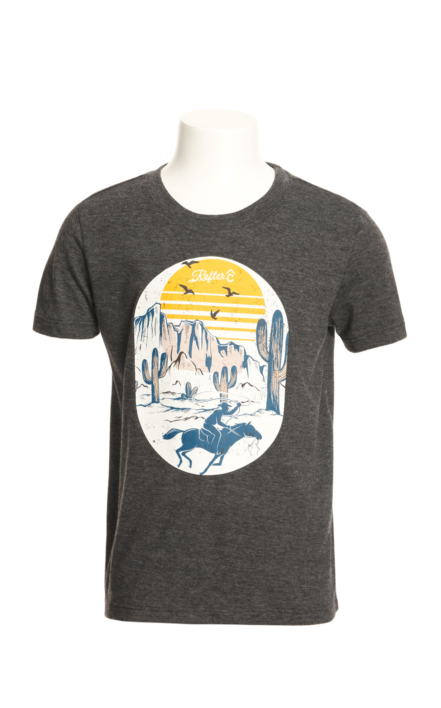 Rafter C Boy's Black Heather Desert Horse & Rider Logo Graphic Short Sleeve T-Shirt - Image 1