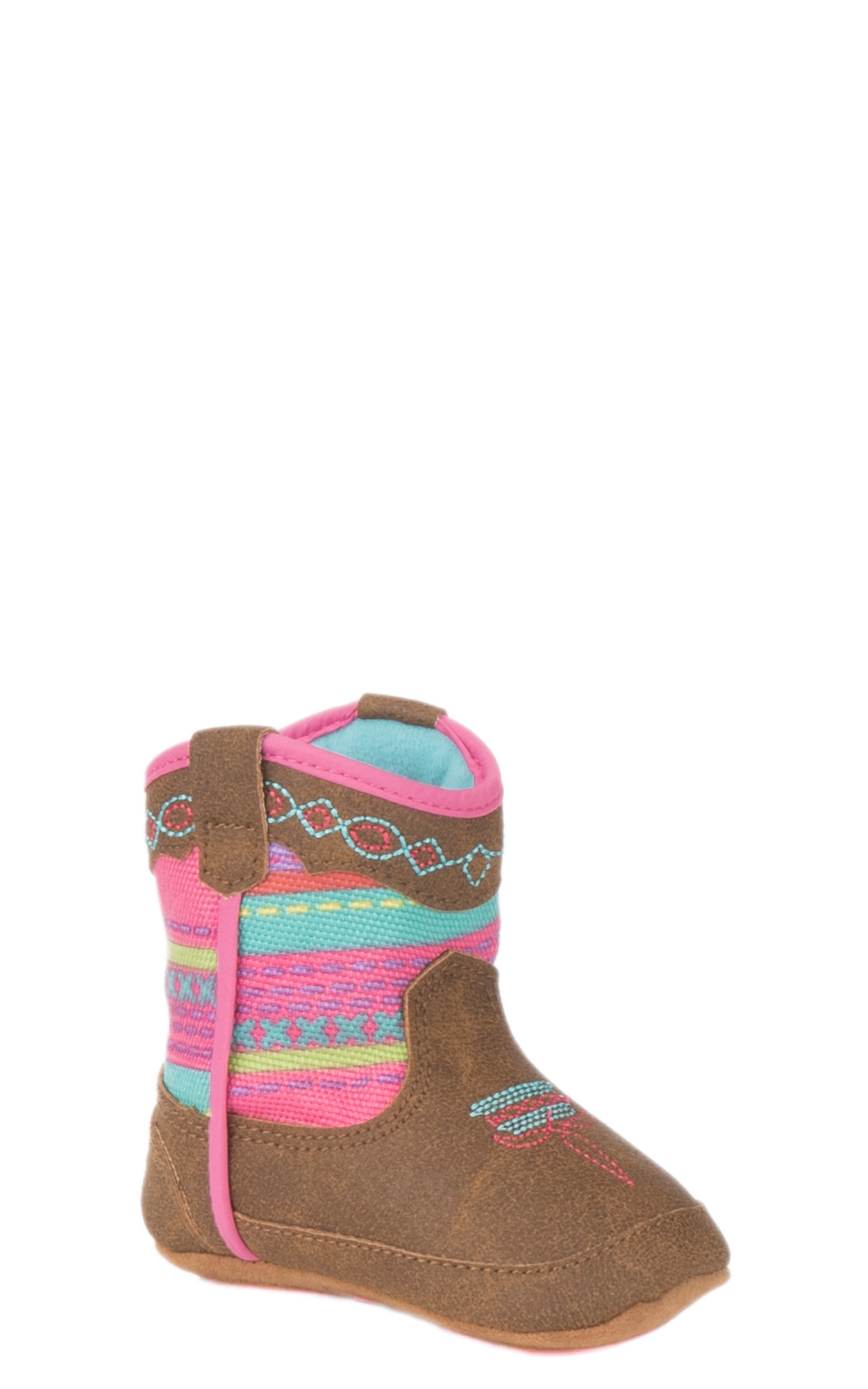 Double Barrel Infant Baby Bucker Tan and Pink Serape Print Western Booties - Image 1