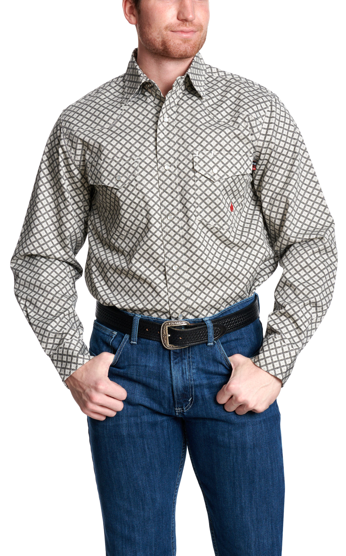 Forge Men's Olive & Cream Geo FR Work Shirt - Image 1