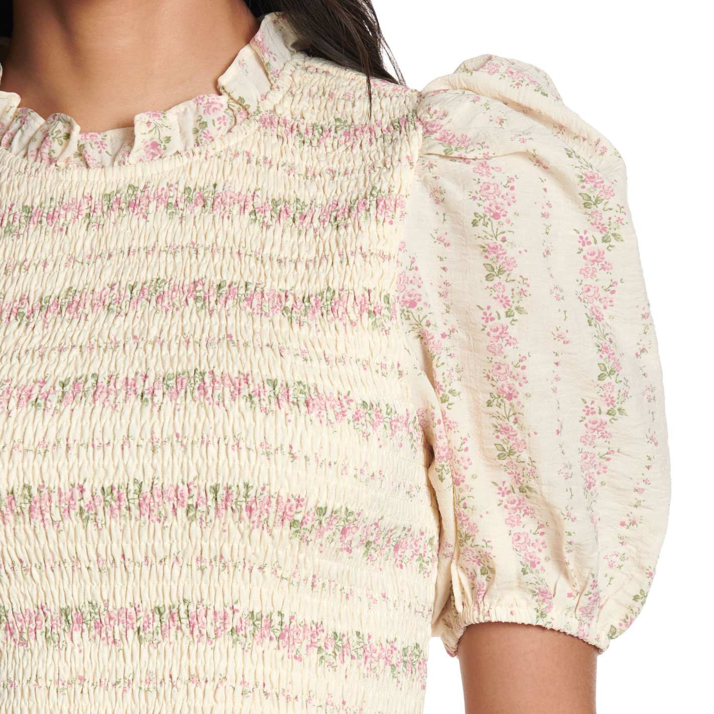 TCEC Women's Cream & Pink Floral Print Smocked Dress - Image 1