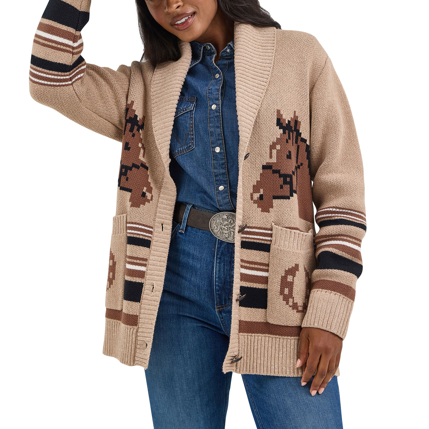 Wrangler Retro Women's Brown Horse Motif Cardigan - Image 1