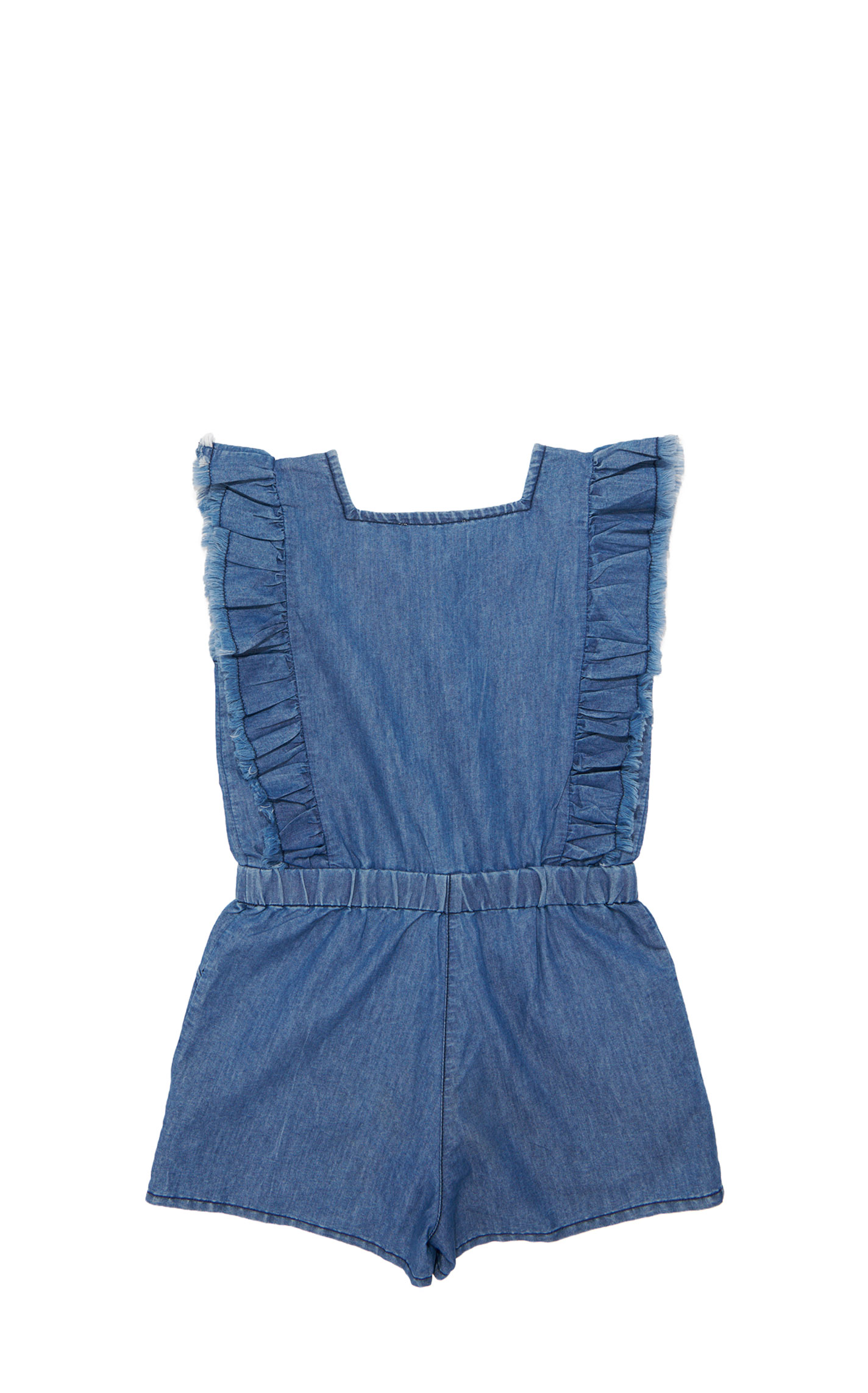 Rockin' C Girl's Medium Wash Aztec Embroidered Denim Romper - Image 1