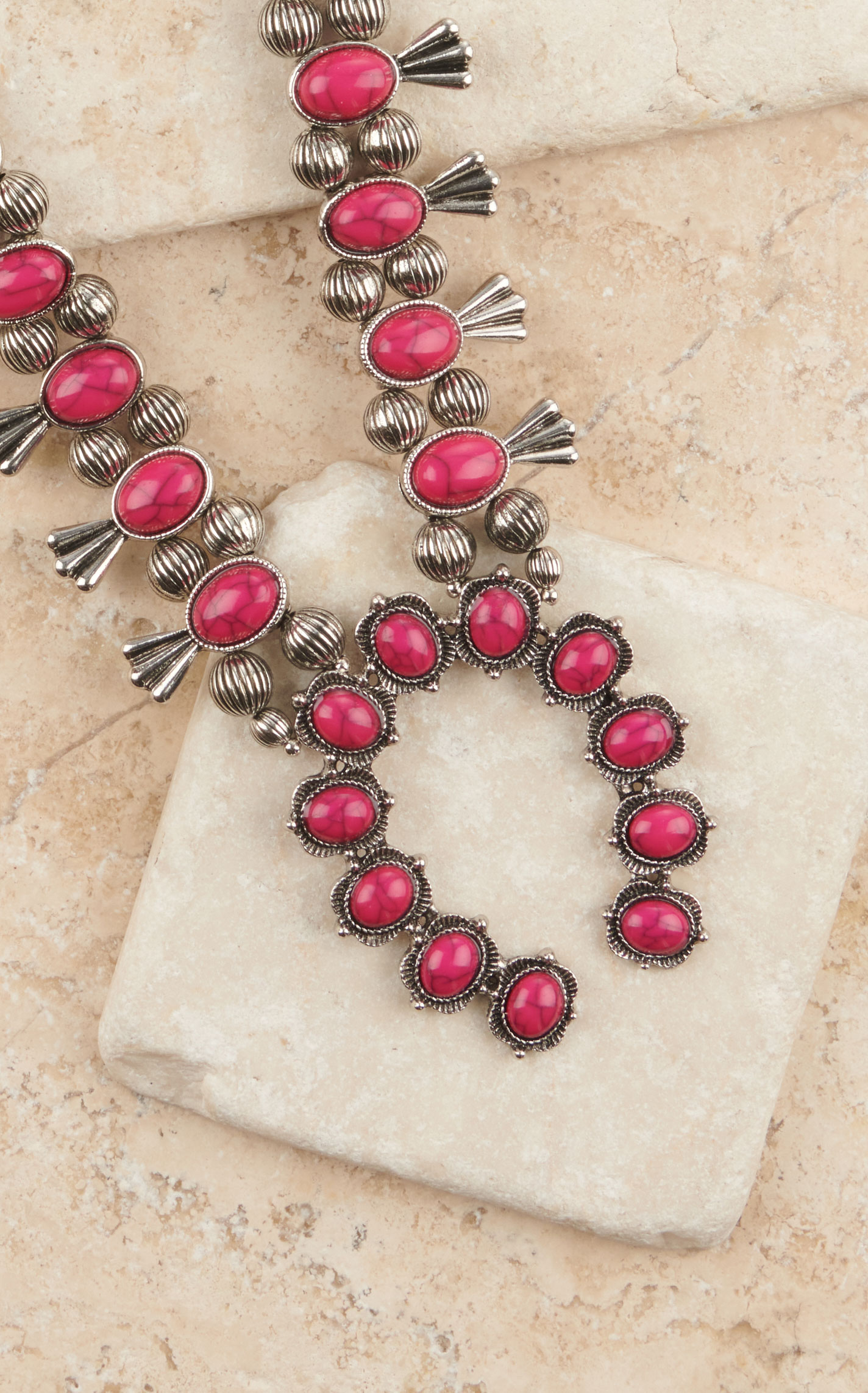 Rockin' C Women's Silver with Large Hot Pink Stone Squash Blossom Pendant Necklace - Image 1