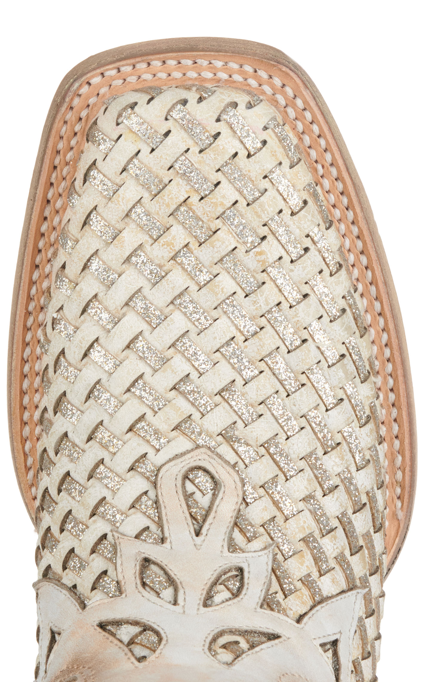 Corral Women's Natural White and Glitter Woven Wide Square Toe Cowboy Boots - Image 1