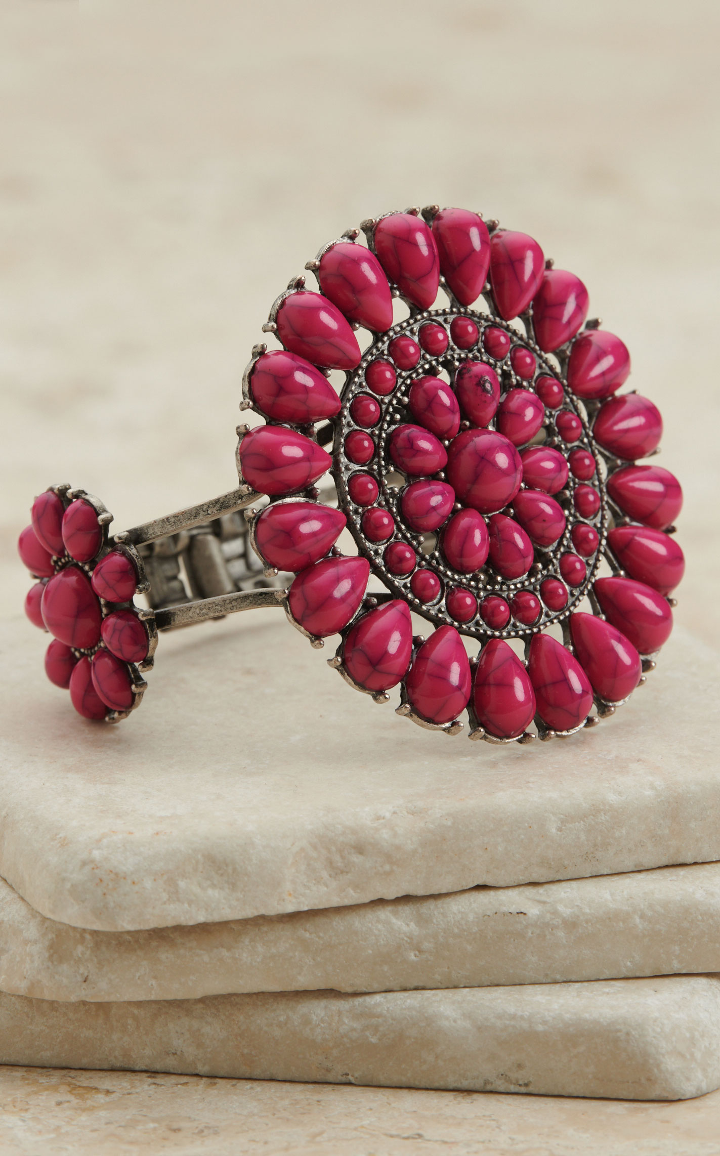 Rockin' C Women's Pink Stone Concho Cuff Bracelet - Image 1