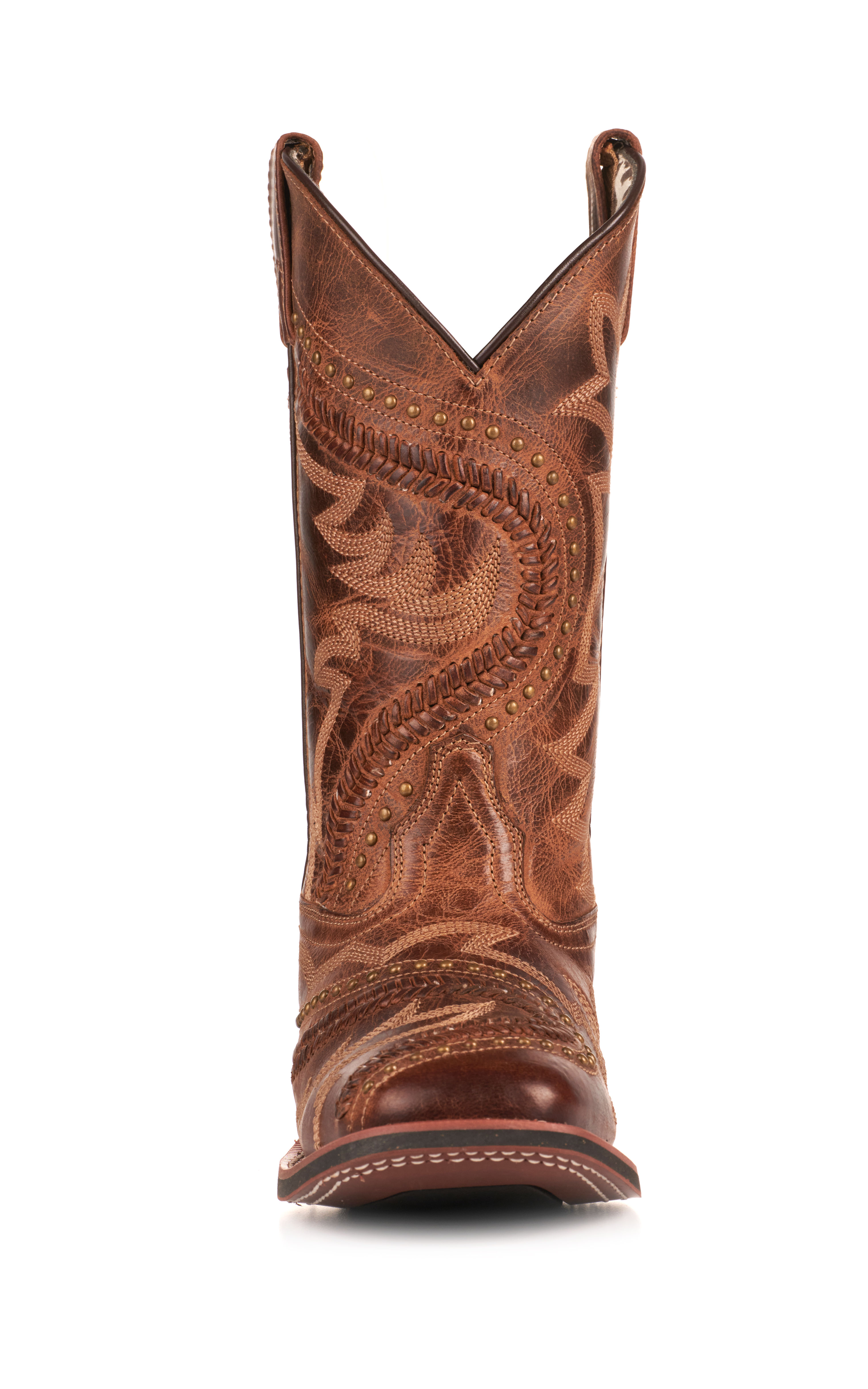 Laredo Women's Charli Brown with Lacing and Studs Wide Square Toe Cowboy Boots - Image 1