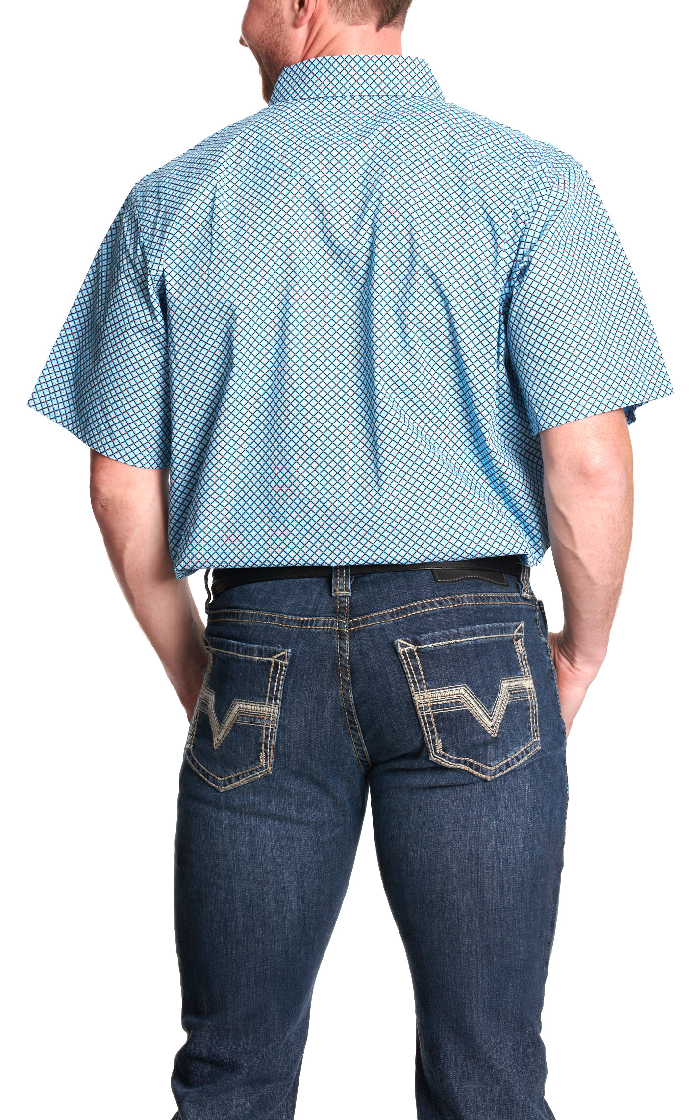 Panhandle Slim Men's Blue Geo-Print Short Sleeve Western Shirt - Image 1