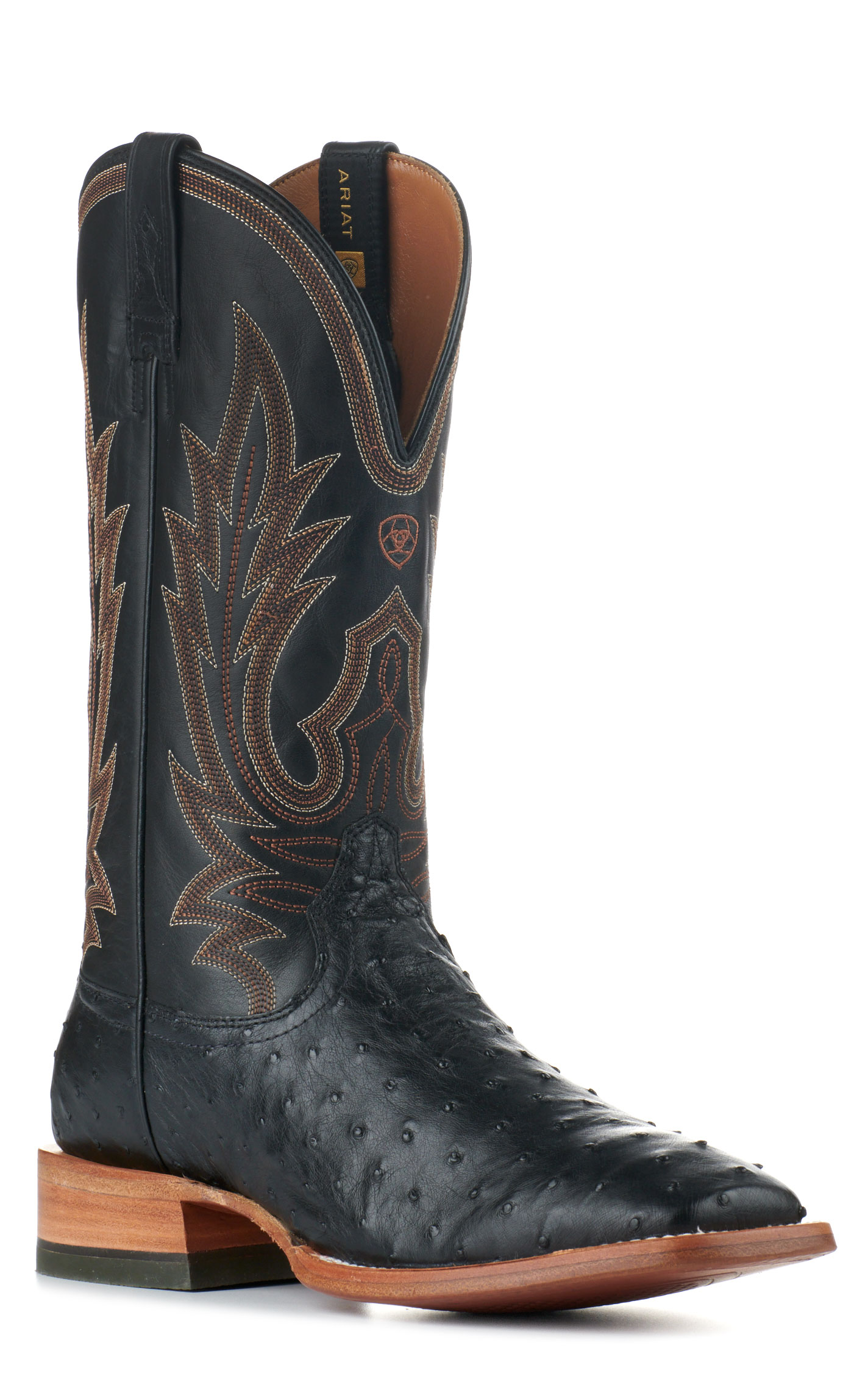 Ariat Men's Showboat Black TekStep Full Quill Ostrich Wide Square Toe Exotic Cowboy Boots - Image 1