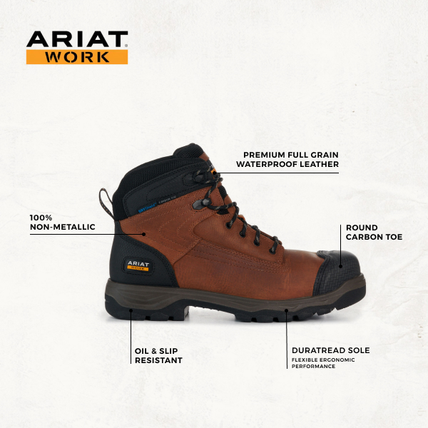 Ariat Men’s Natural Brown Turbo XTR Waterproof Carbon Toe Work Boots - Image 1