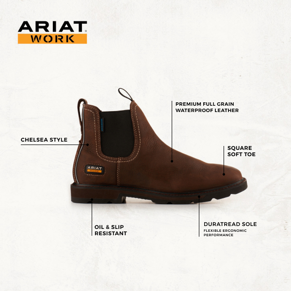 Ariat Men's Groundbreaker Dark Brown Waterproof Wide Square Toe Chelsea Work Boot - Image 1