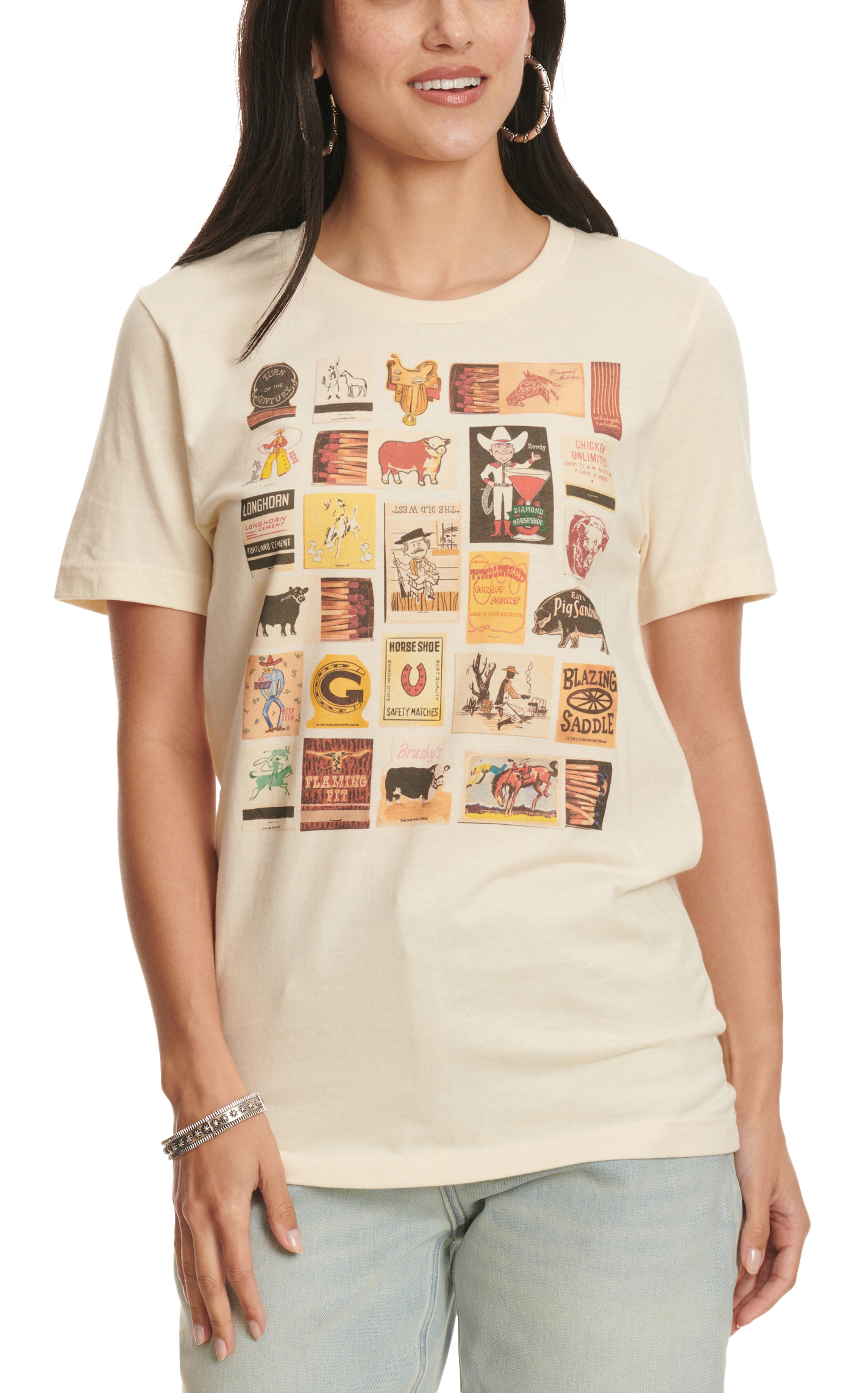 XOXOart & Co Women's Bone Colorful Western Matchbook Graphic T-Shirt - Image 1