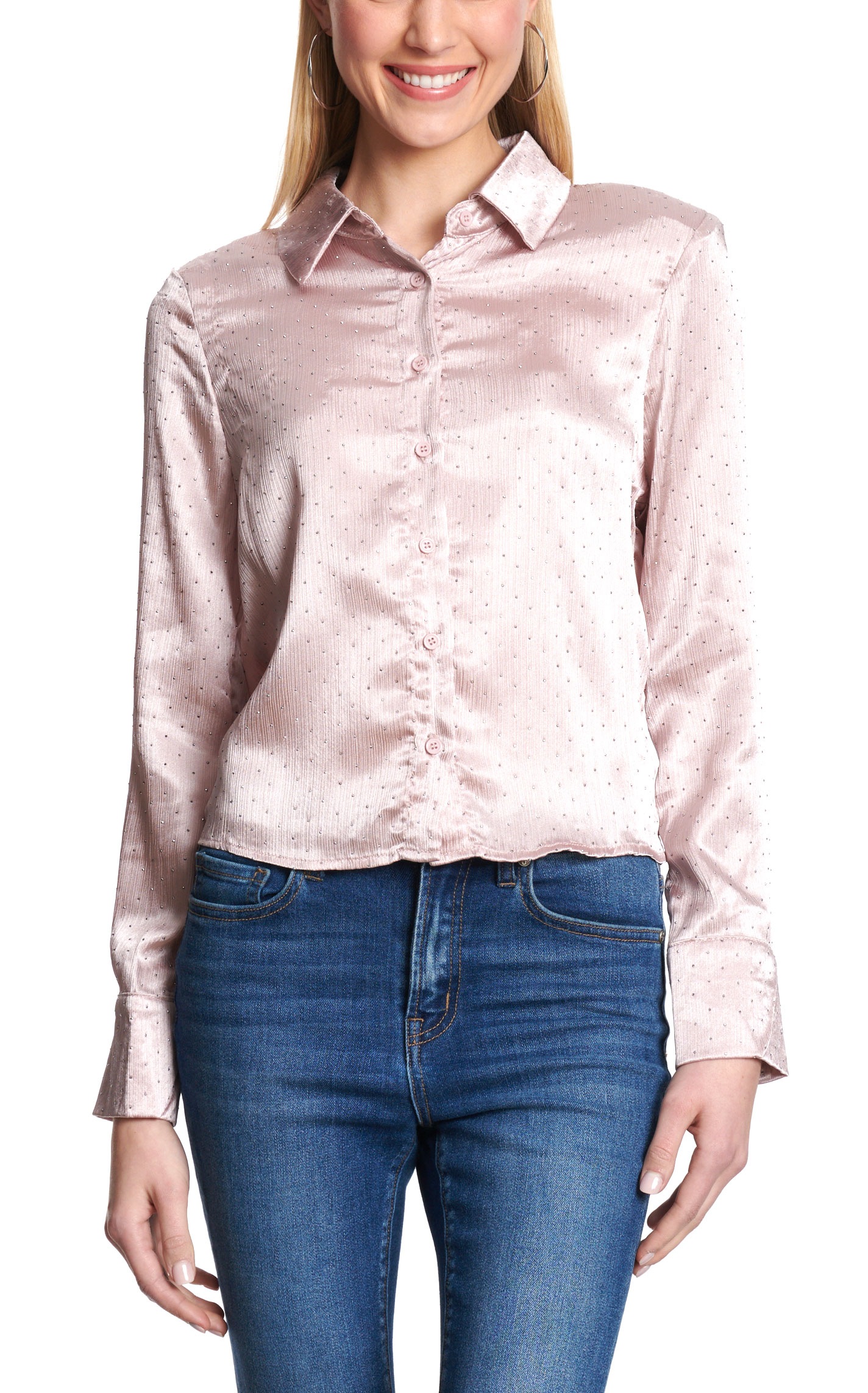 HYFVE Women's Ice-Rose Satin Crystal Studded Top - Image 1