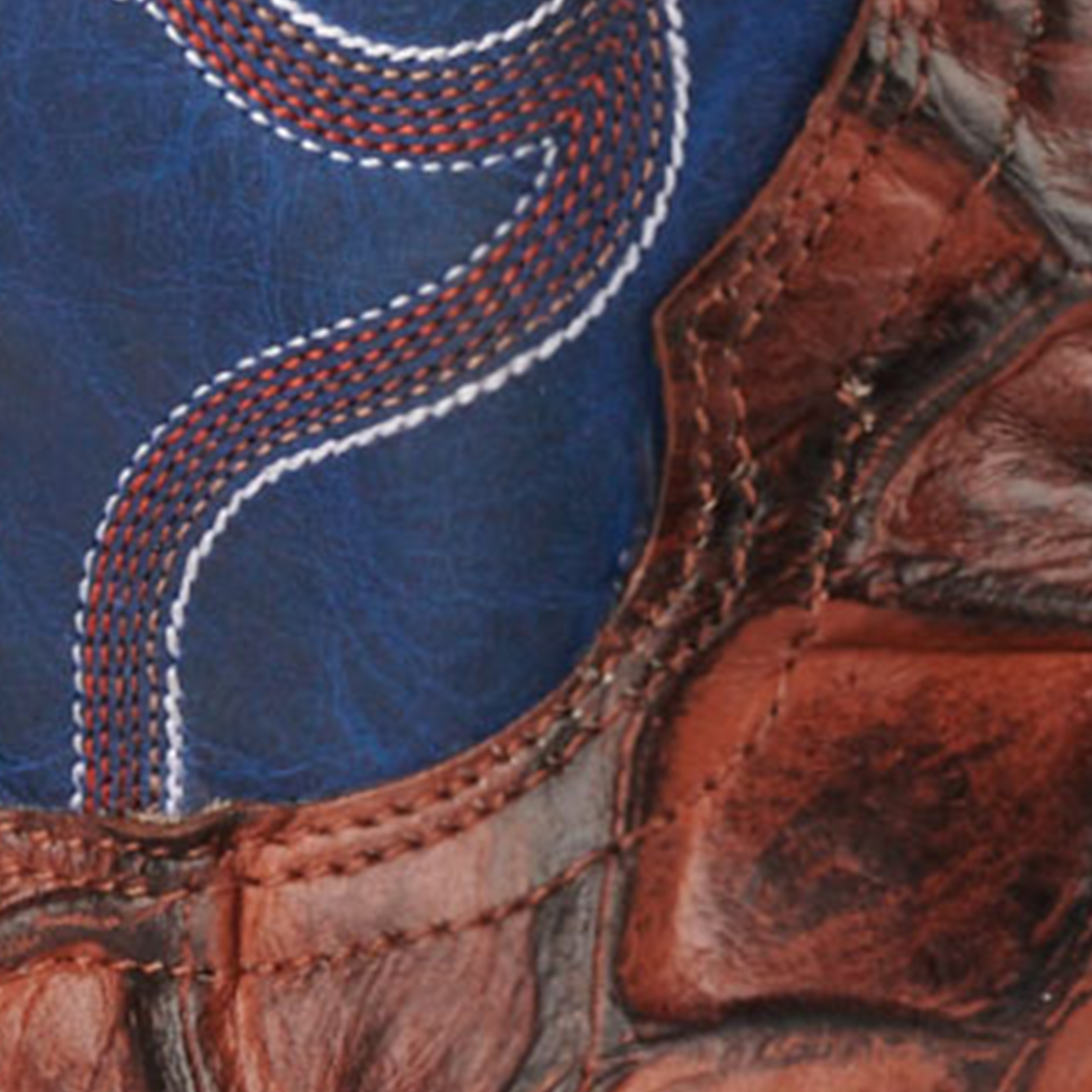 Cavender's Men's Intrepid Rust Pirarucu Print and Blue Wide Square Toe Cowboy Boots - Image 1