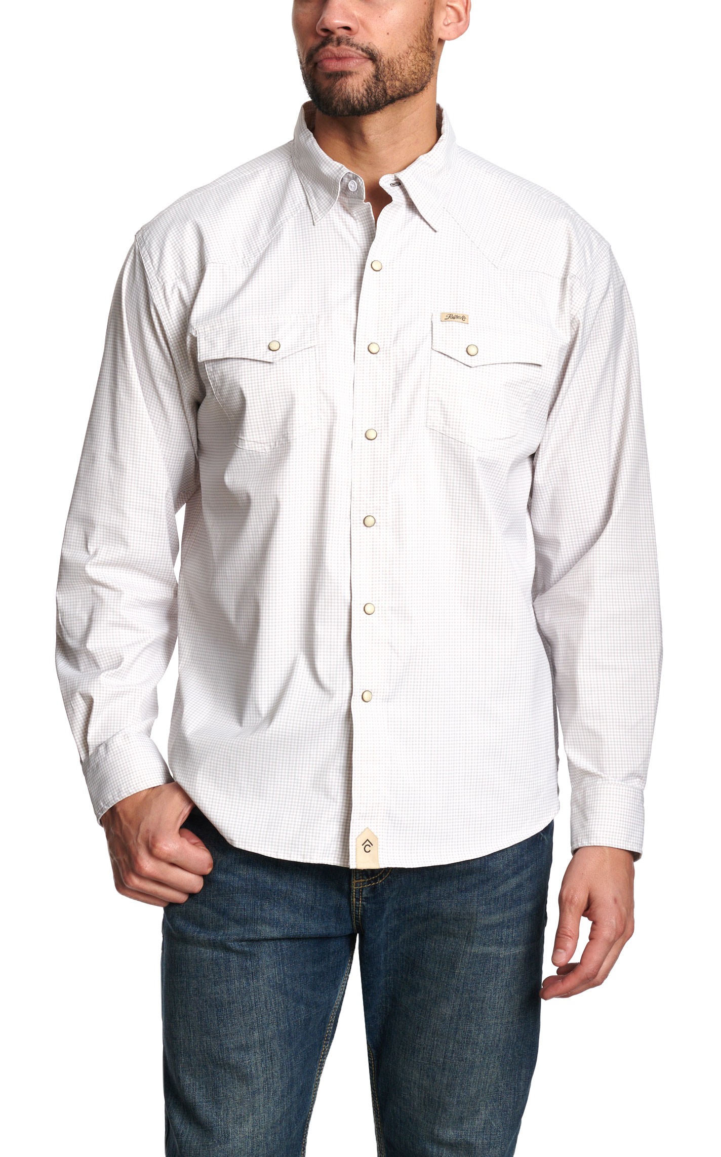 Rafter C Men's Khaki Gingham Shirt - Image 1