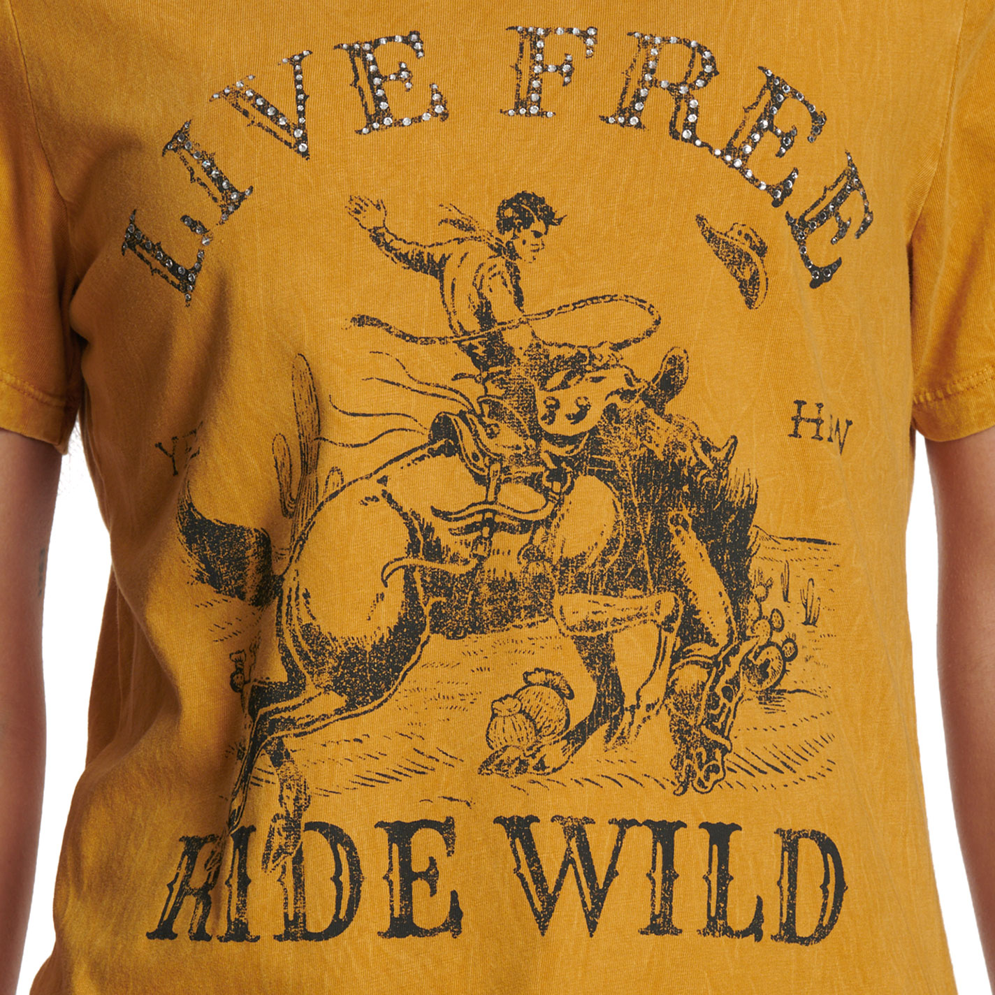 R.Rouge Women's Mustard Live Free Bling Graphic T-Shirt - Image 1