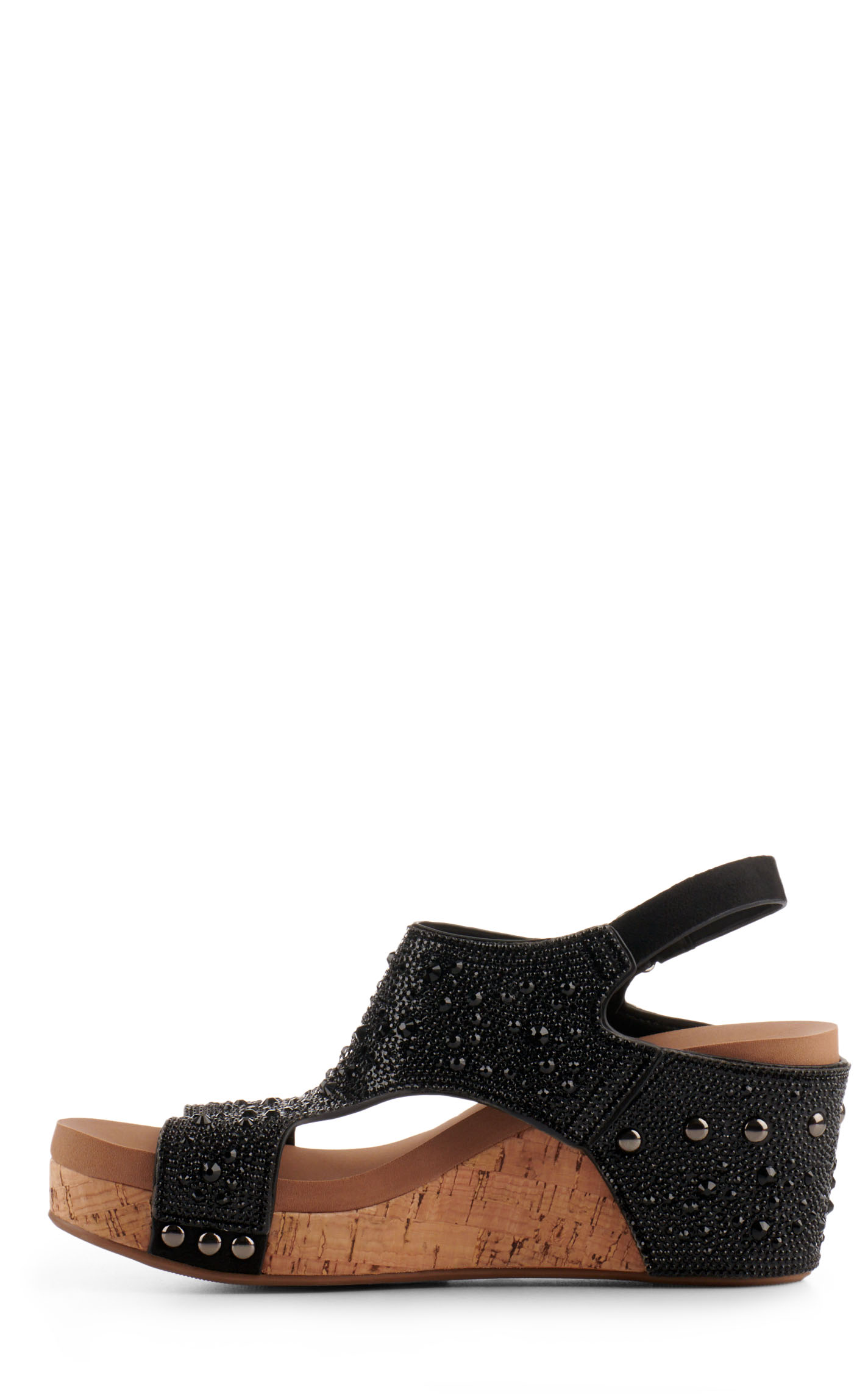 Corkys Women's Ashley Black Bling Peep Toe Wedge Sandal - Image 1