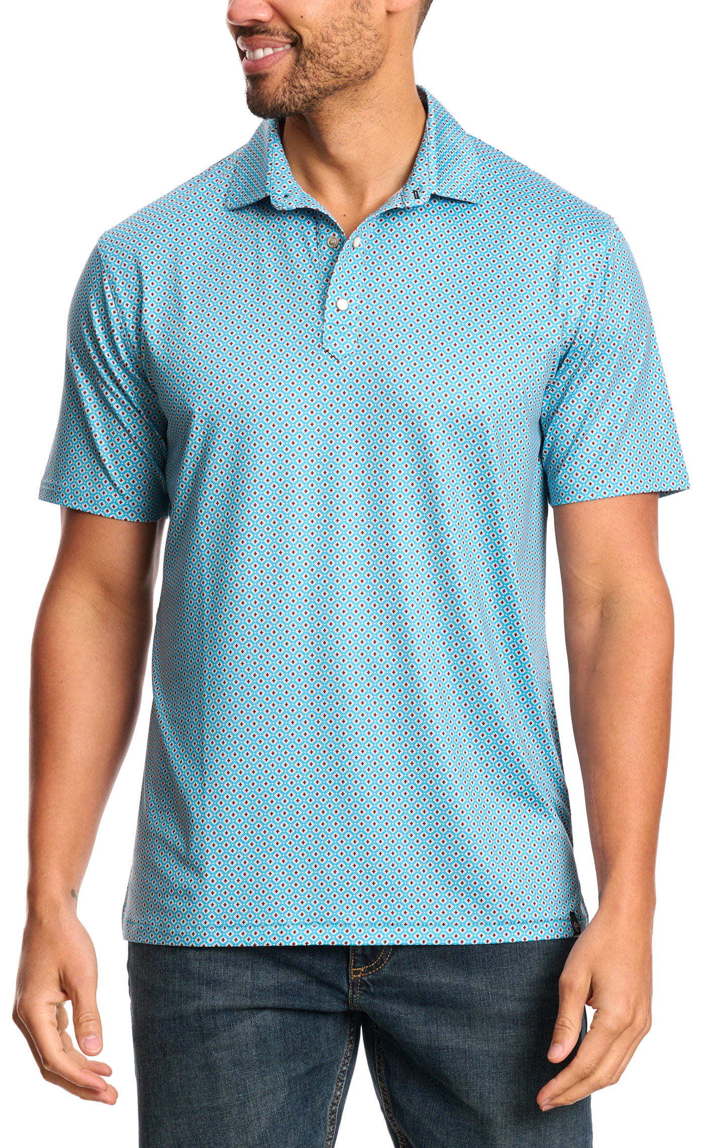 Rafter C Men's Turquoise Geo Print Polo Shirt - Image 1