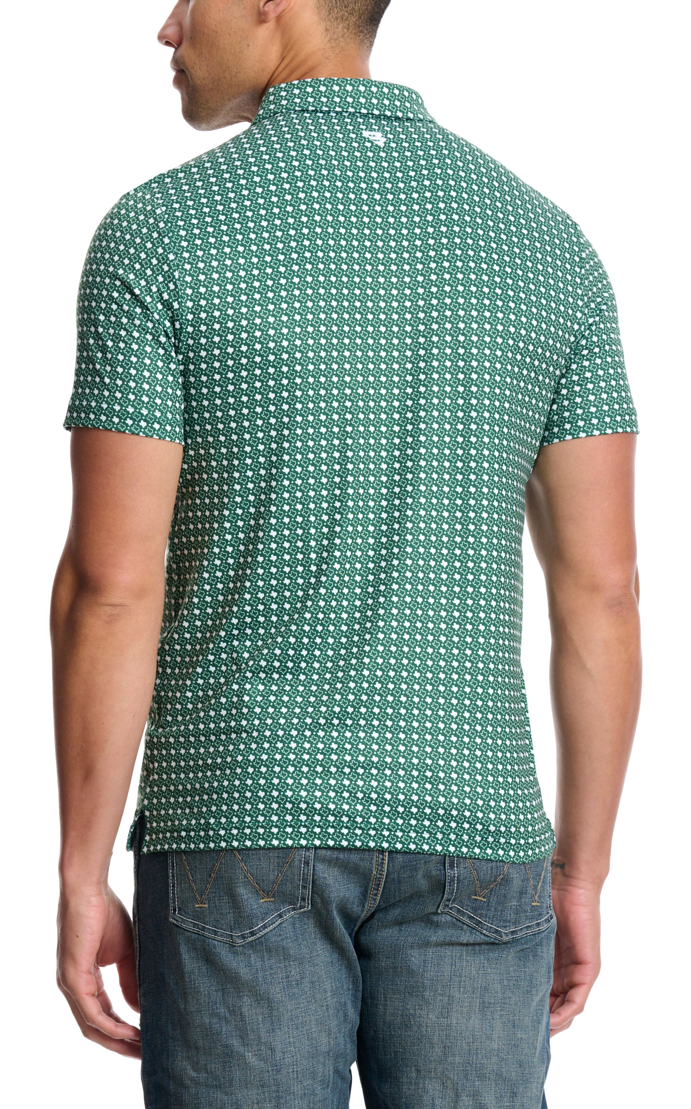 BURLEBO Men's Green & White Texas Print Performance Polo - Image 1