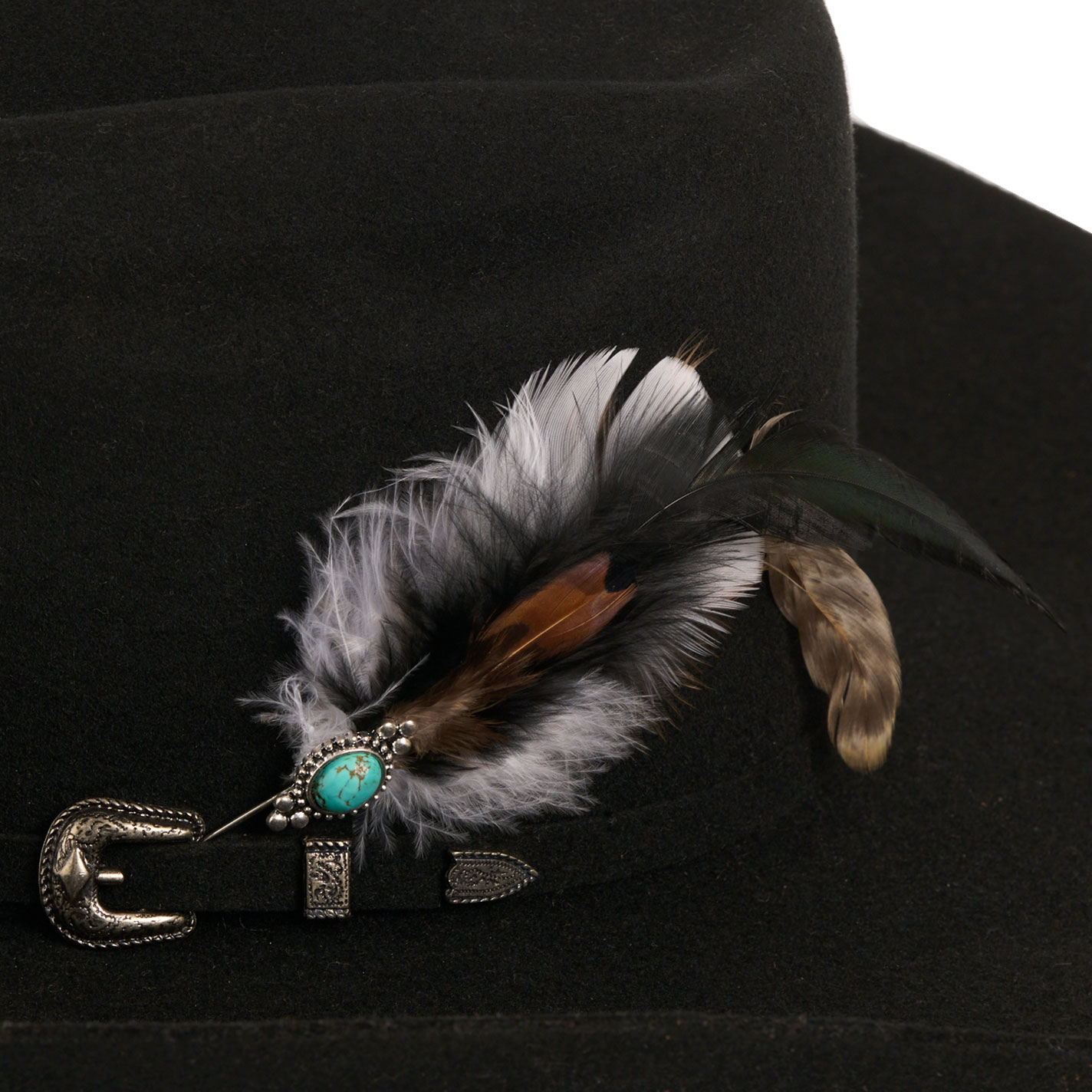 Cowgirl Confetti Silver Beading & Turquoise Stone Feather Hat Pin - Image 1