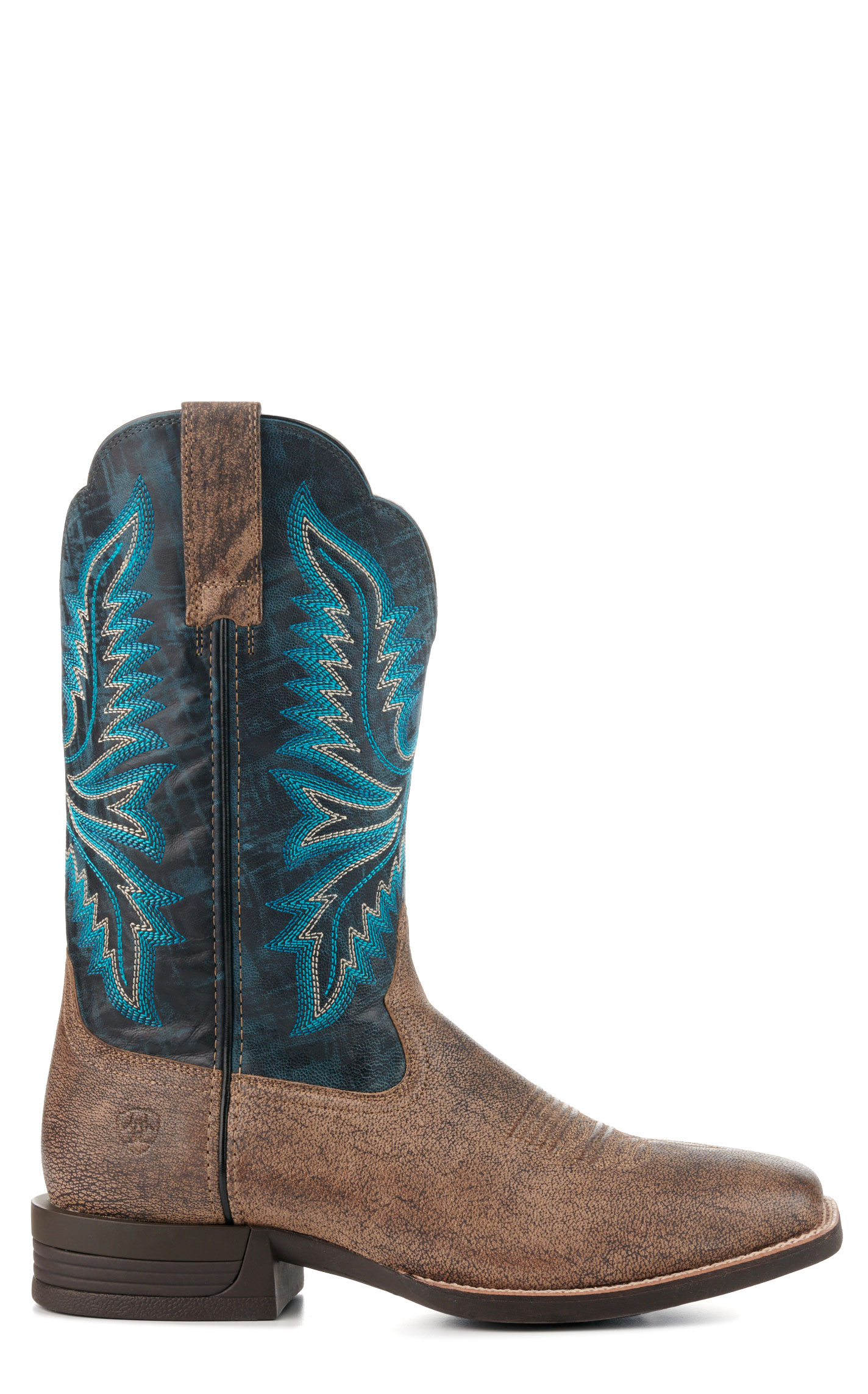 Ariat Men's Brush Creek Stone and Navy Wide Square Toe Shock Shield Cowboy Boots - Image 1