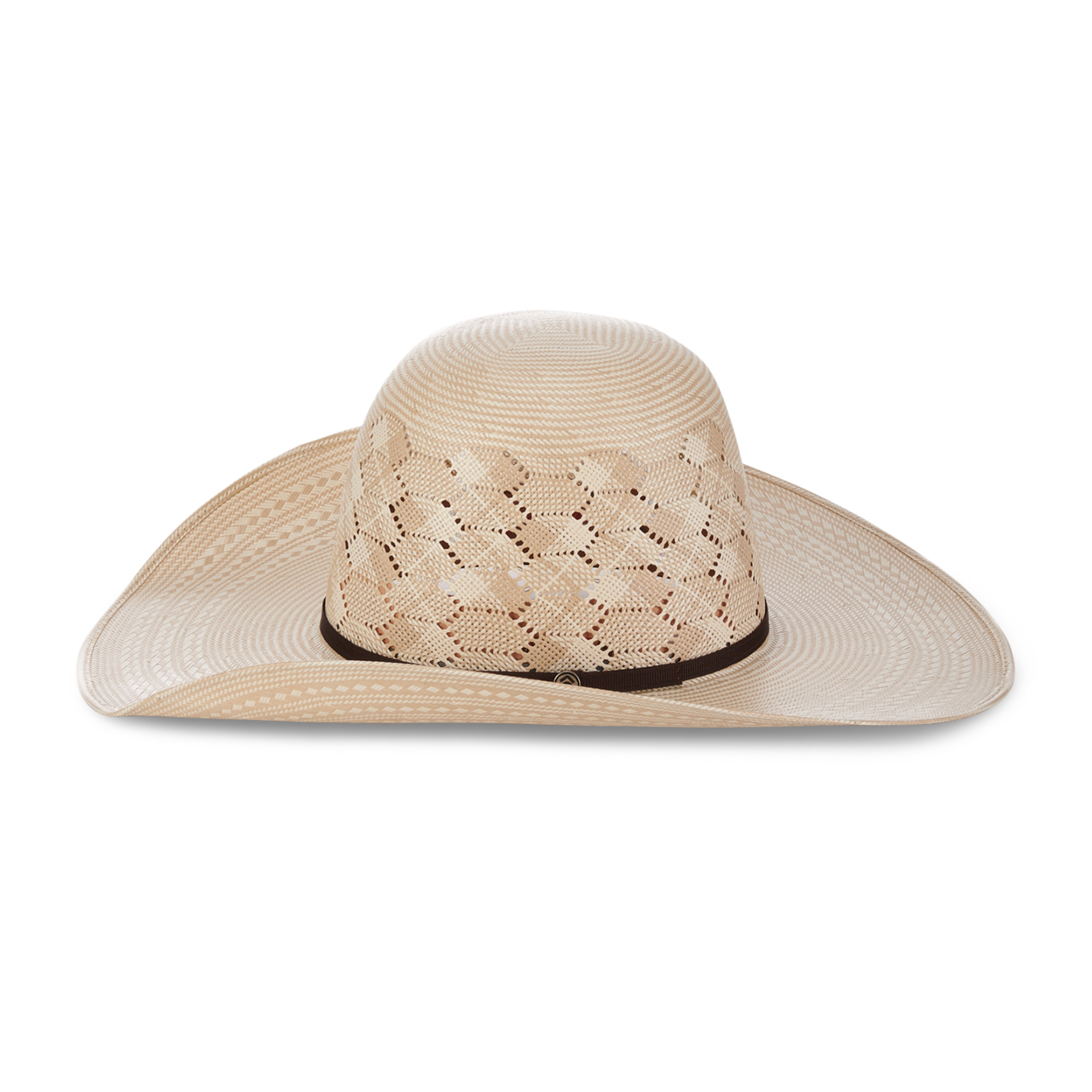 Rafter C Ivory and Tan Shantung Honeycomb Vent Open Crown Straw Cowboys Hat - Image 1