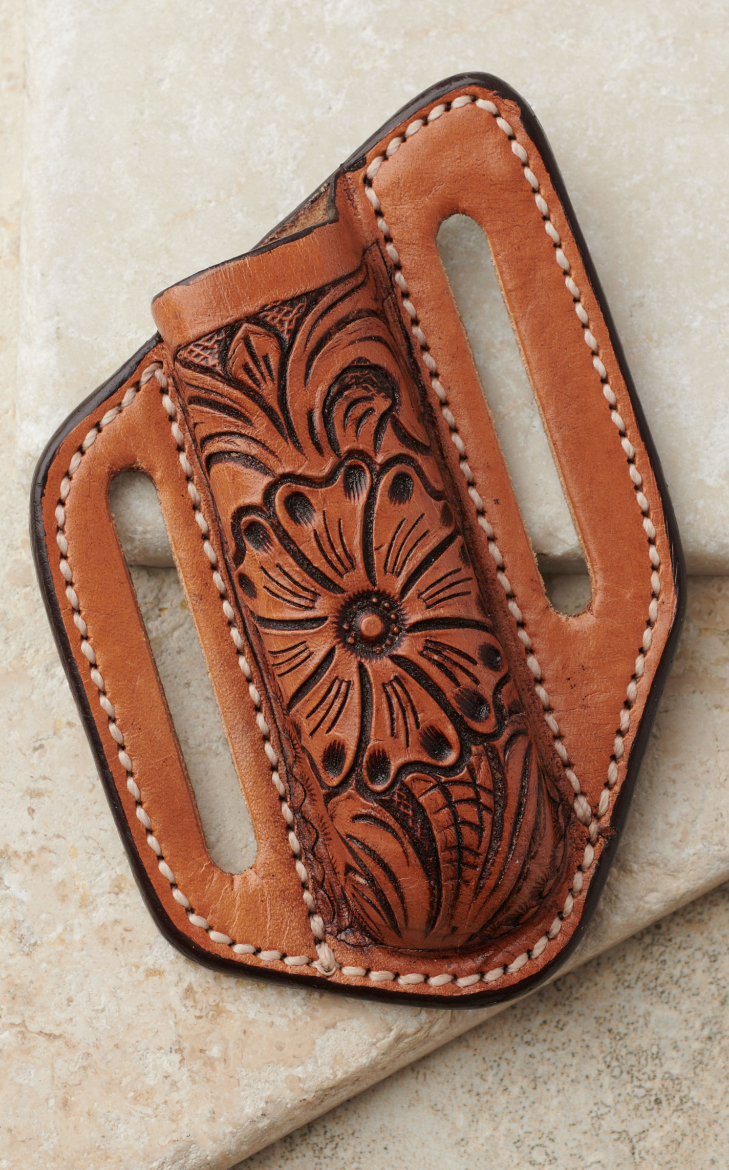 Circle SH Brown Floral Tooled Right Hand Knife Sheath - Image 1