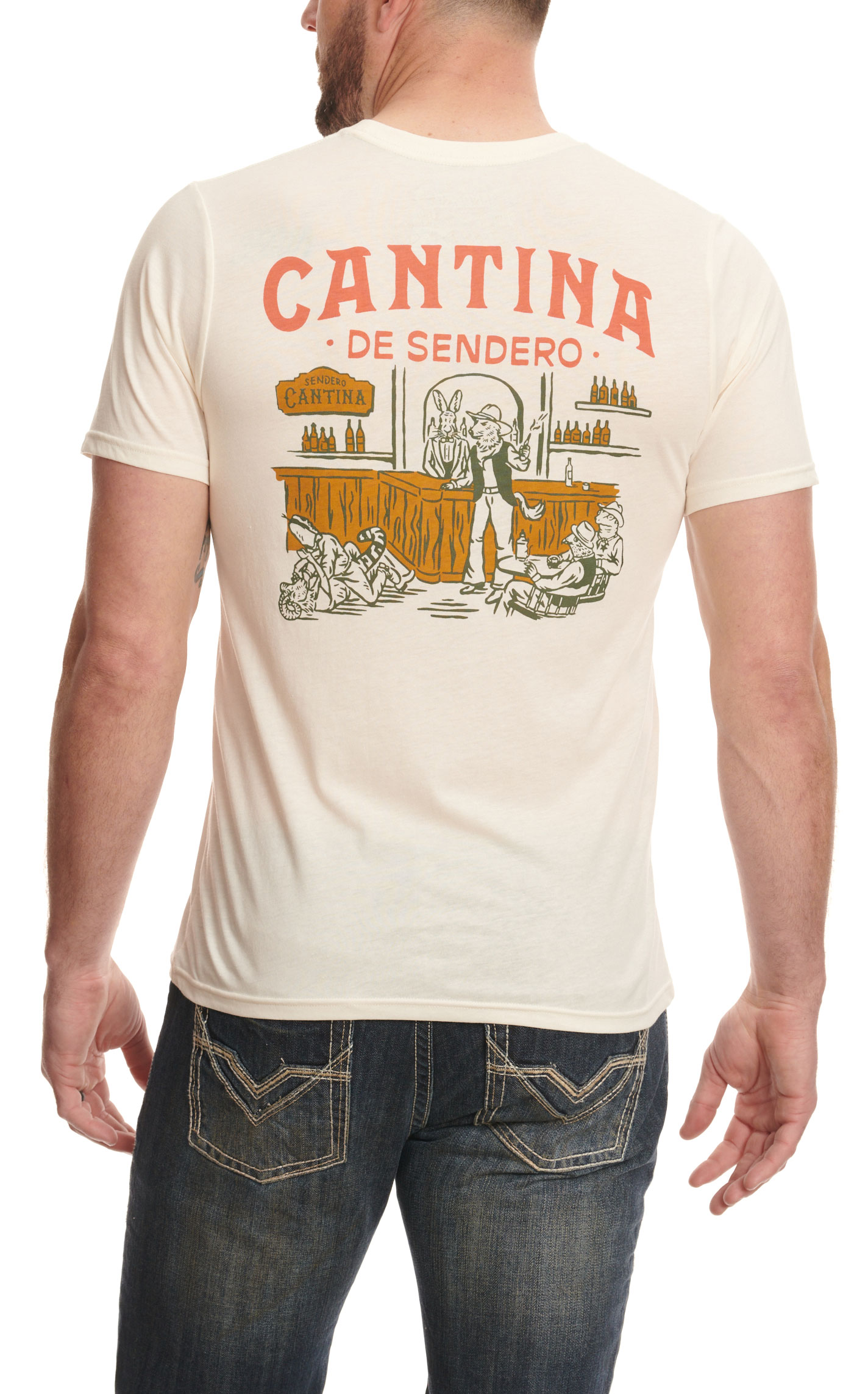 Sendero Provisions Co. Men's Bone Cantina de Sendero Logo Graphic Short Sleeve T-Shirt - Image 1