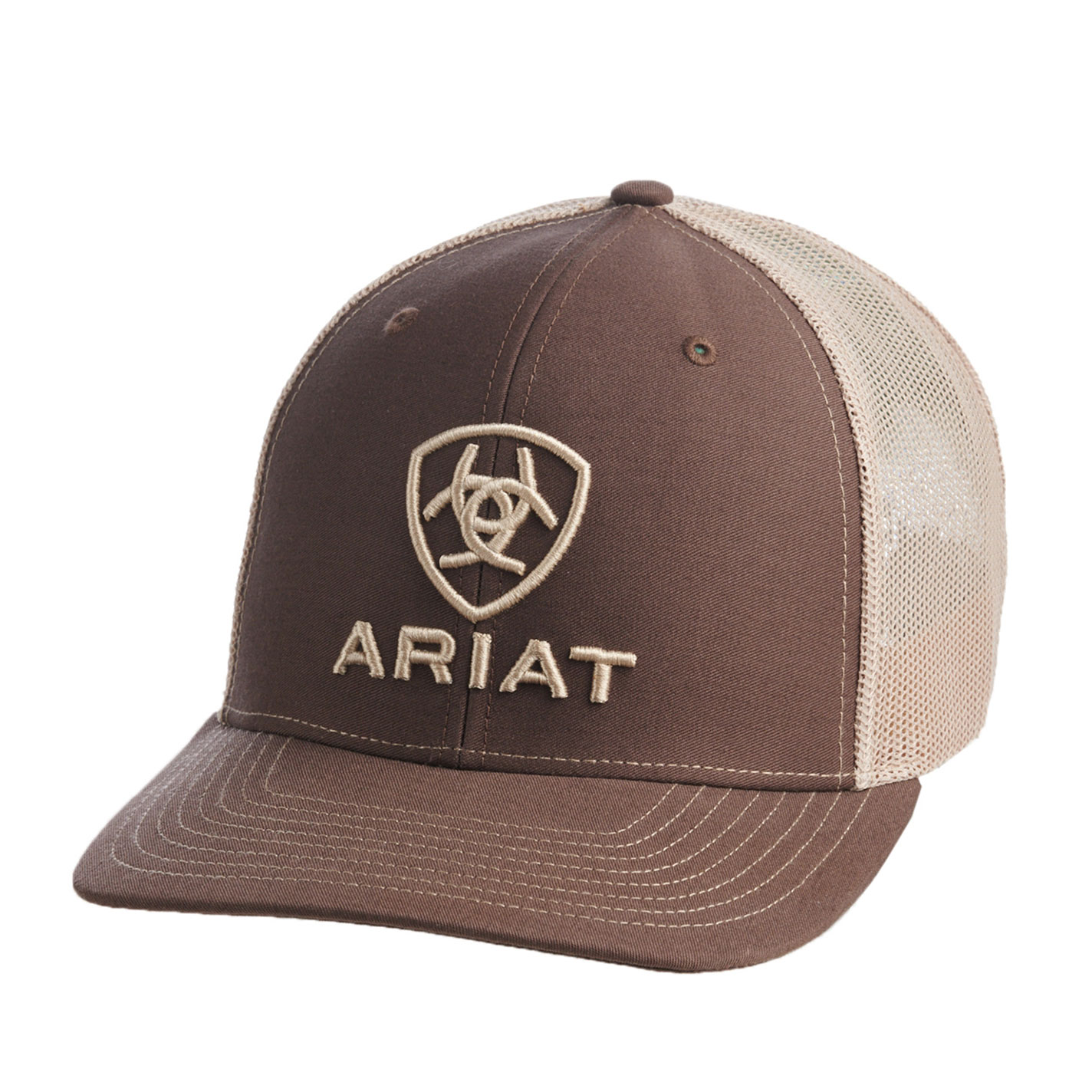 Ariat Brown and Khaki Embroidered Logo Snap Back Cap - Image 1