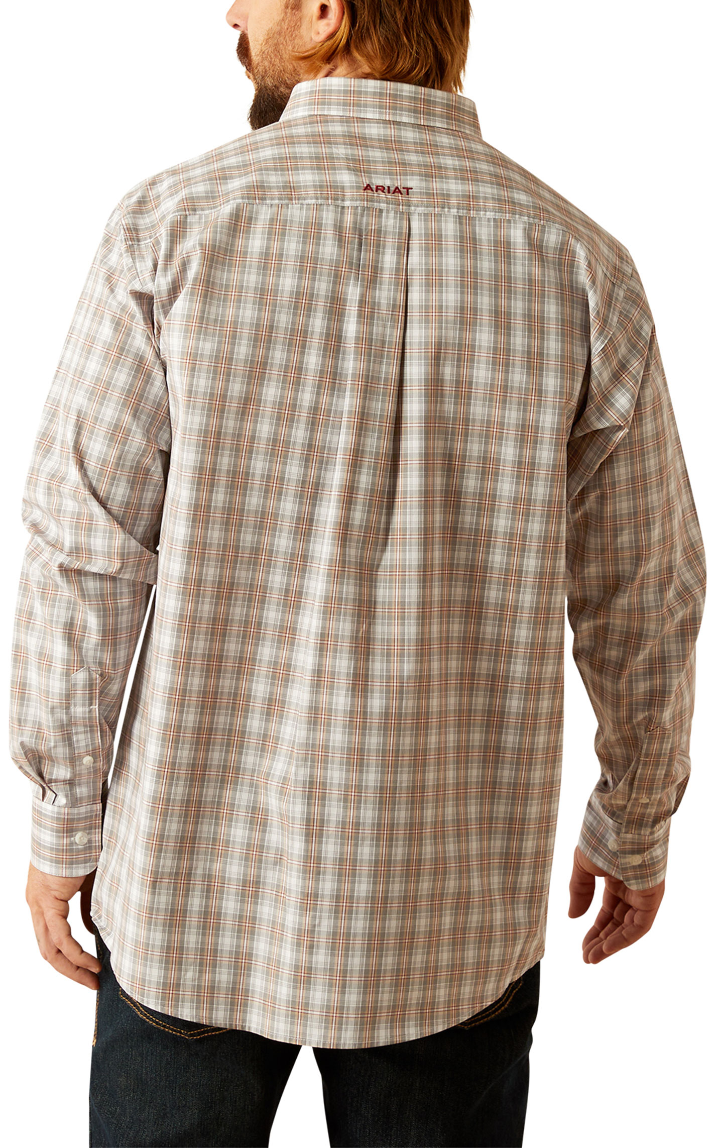 Ariat Pro Series Men's Gray Burgundy & White Plaid Western Shirt - Image 1
