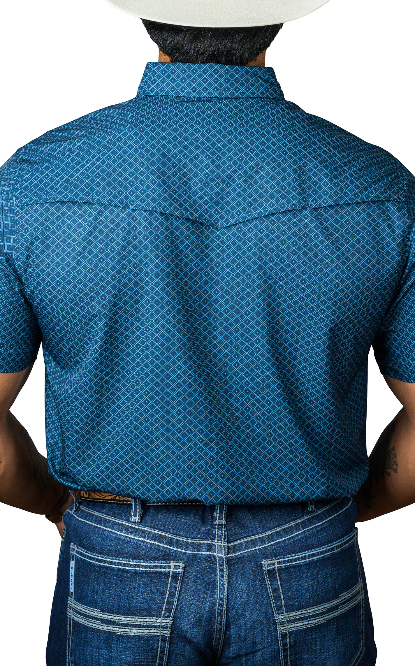 Ferrell Men's Teal Blue & Navy Geo Print Western Shirt - Image 2