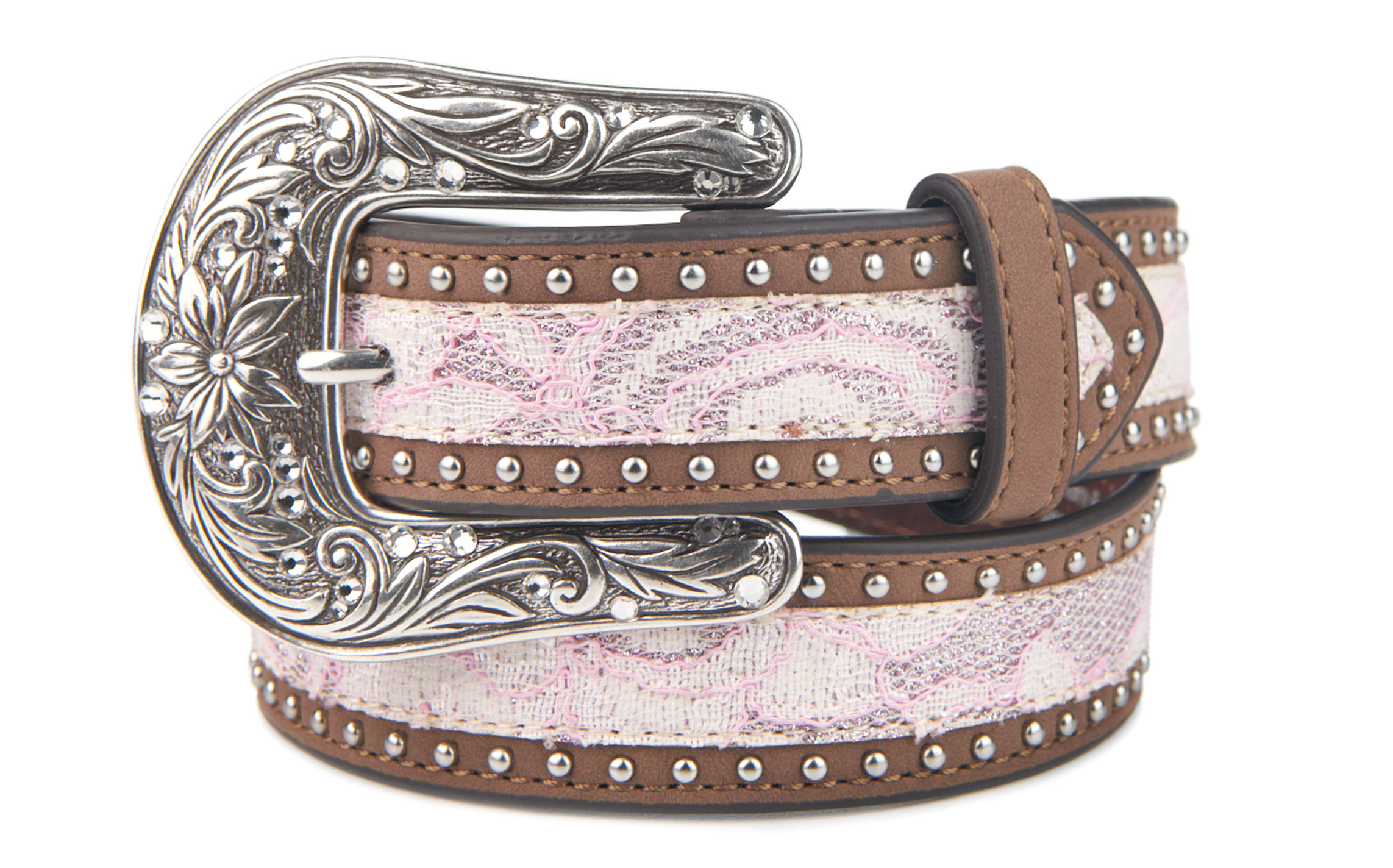 Nocona Girl's Leather & Pink Lace Western Belt - Image 2