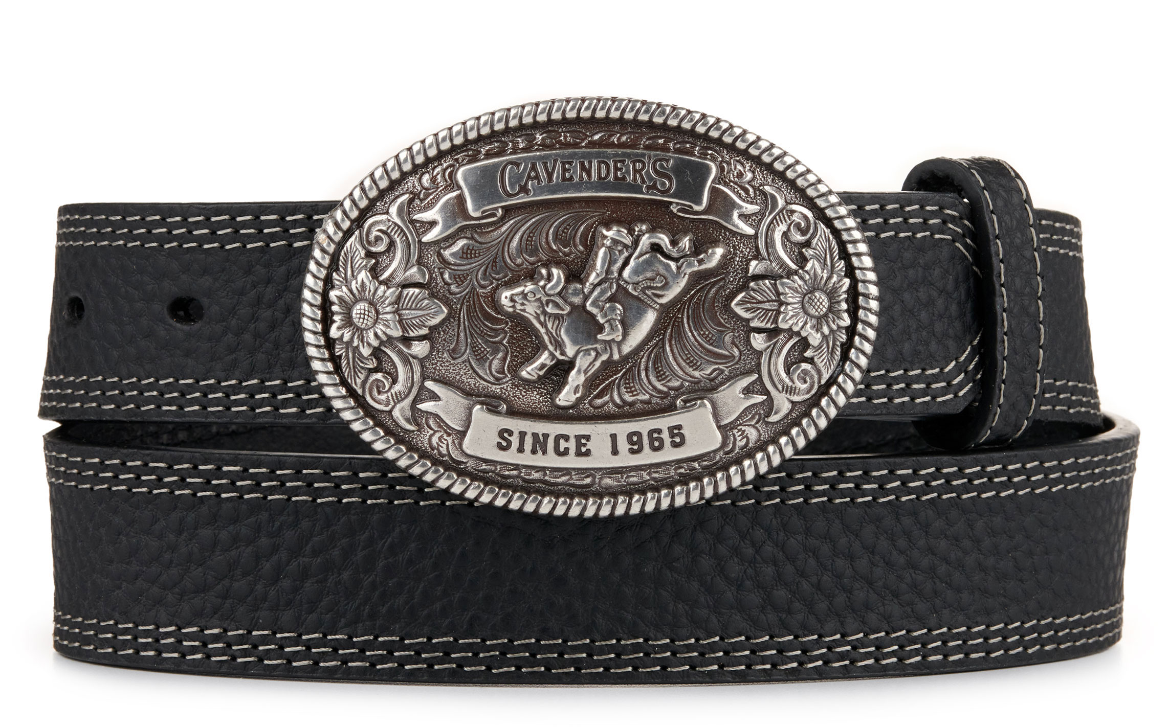 Cavender's Kids' Black with Oval Bullrider Logo Buckle Western Belt - Image 1