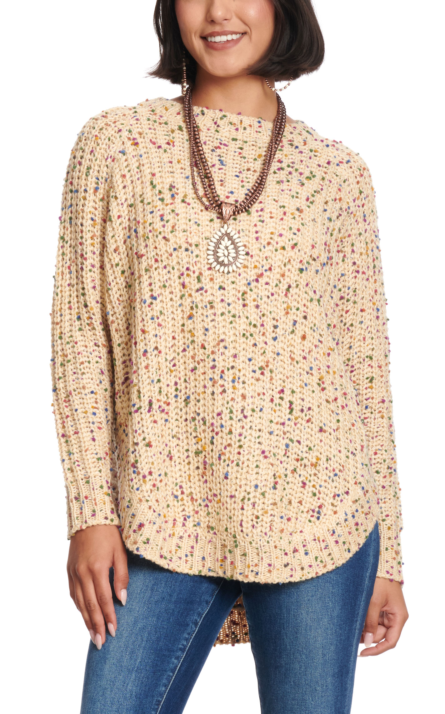 Rockin C Women's Sand & Colorful Dot Round Hem Sweater  - Image 1