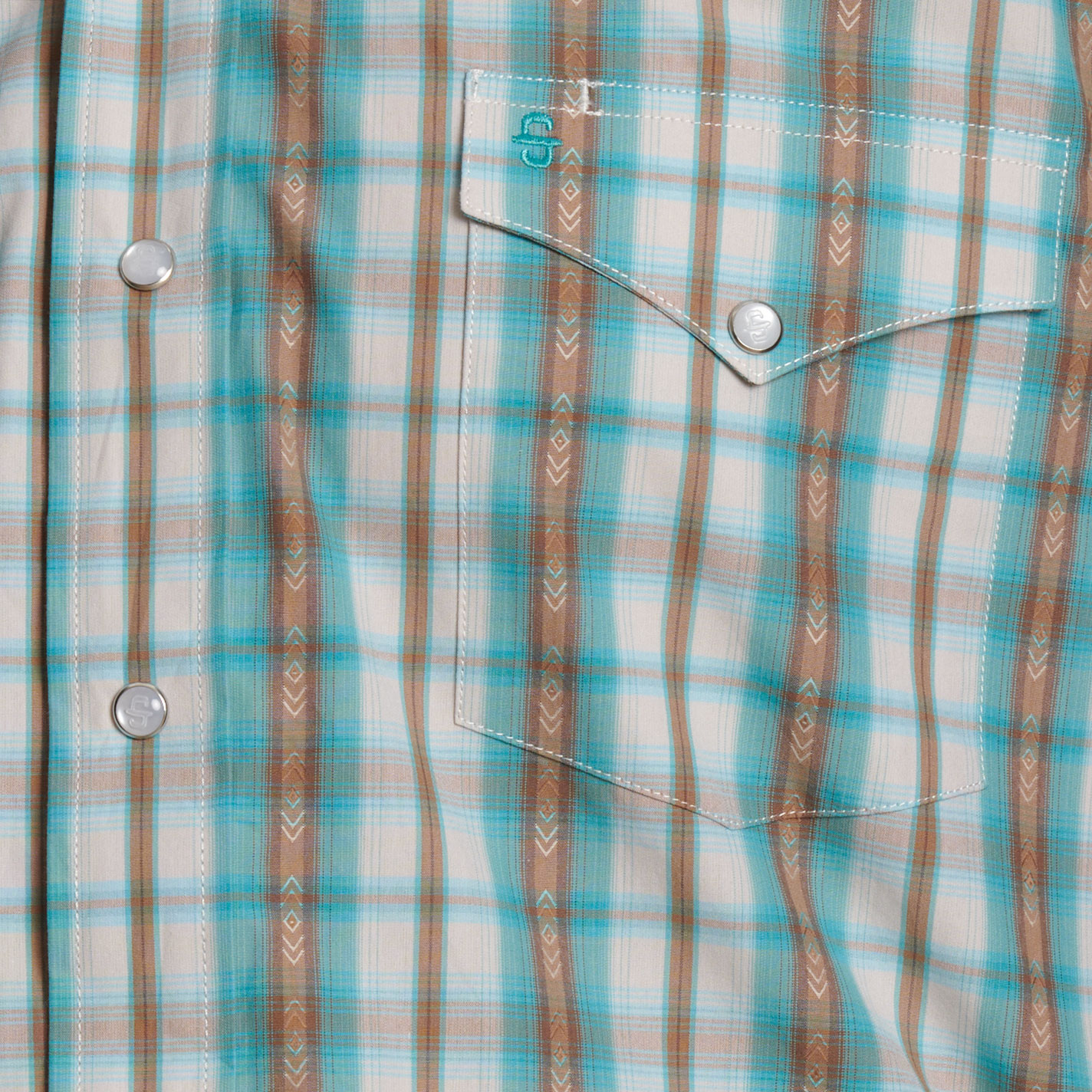 Stetson Men's Blue & Green Plaid Western Short Sleeve Shirt - Image 1