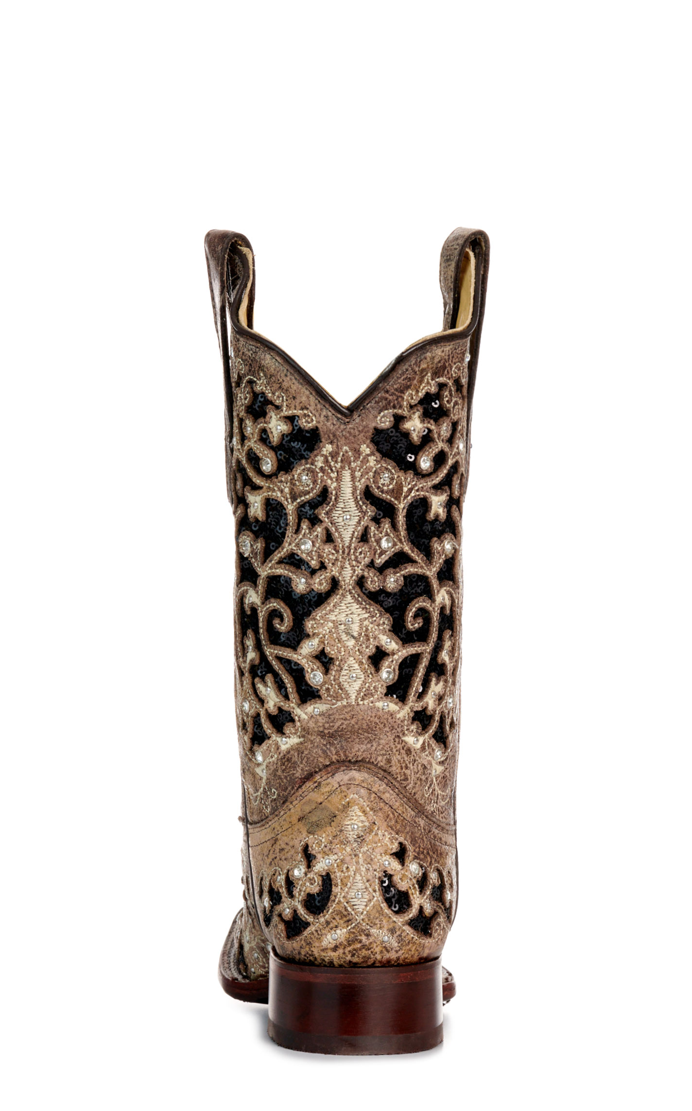 Corral Women's Brown with Black Glitter & Crystals Inlay Square Toe Cowboy Boots - Image 1