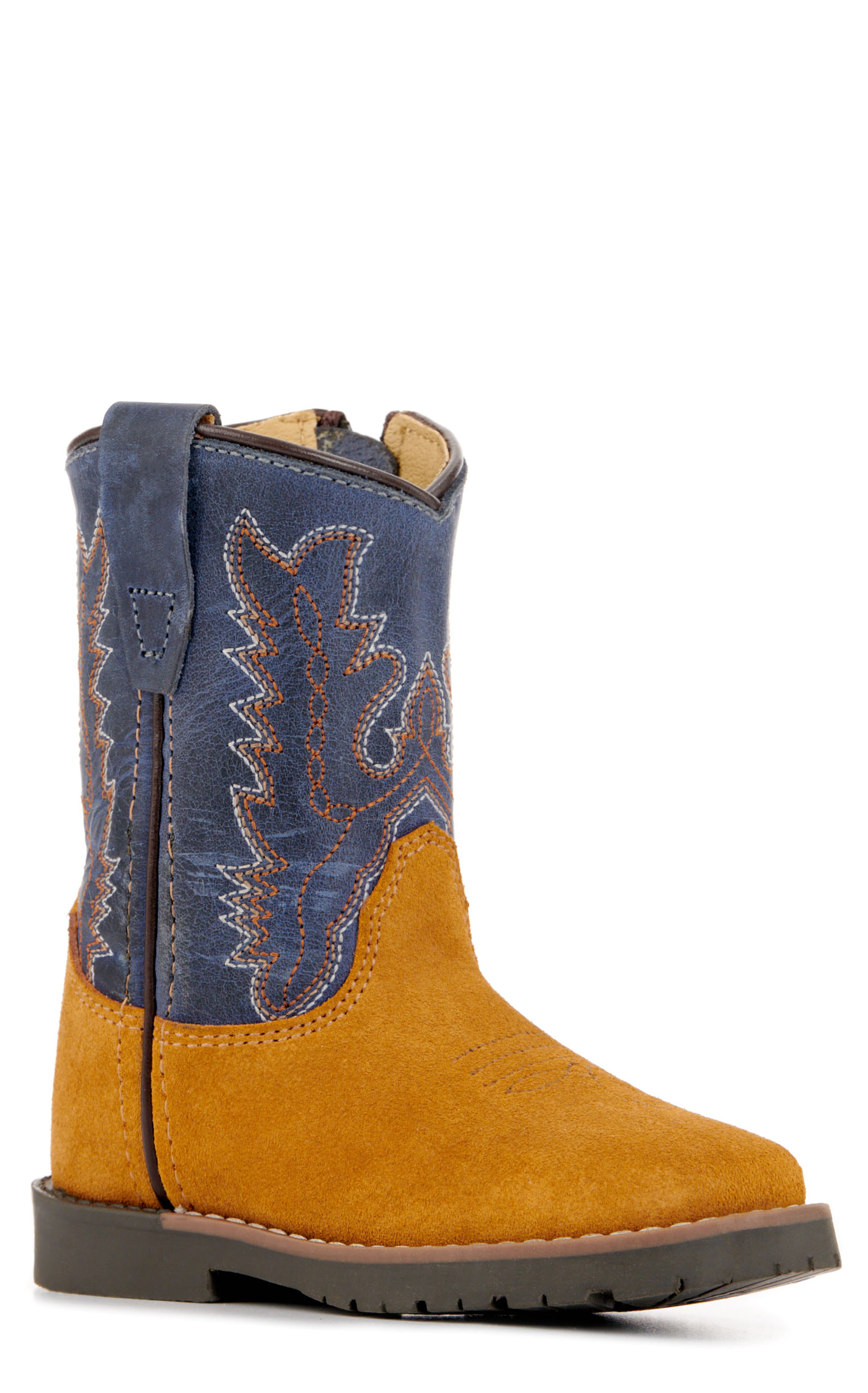 Smoky Mountain Toddler Autry Camel Roughout and Light Navy Wide Square Toe Cowboy Boots - Image 1