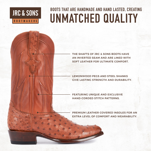 JRC & Sons Men's Jose Full Quill Ostrich Round Toe Exotic Cowboy Boot in Peanut Brittle - Image 1