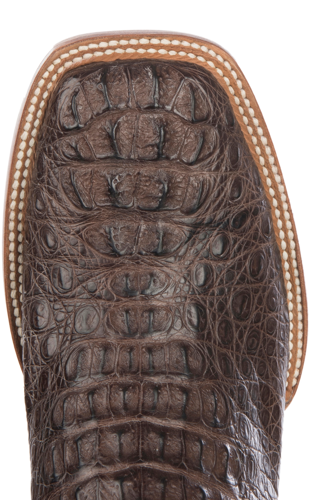 Black Jack Men's Burnished Chocolate Caiman Hornback Wide Square Toe Exotic Cowboy Boots - Image 1