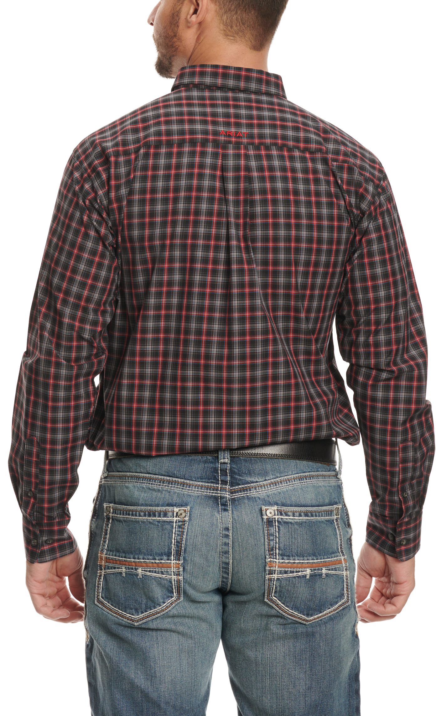 Ariat Pro Men's Jax Black & Red Plaid Western Shirt - Image 1