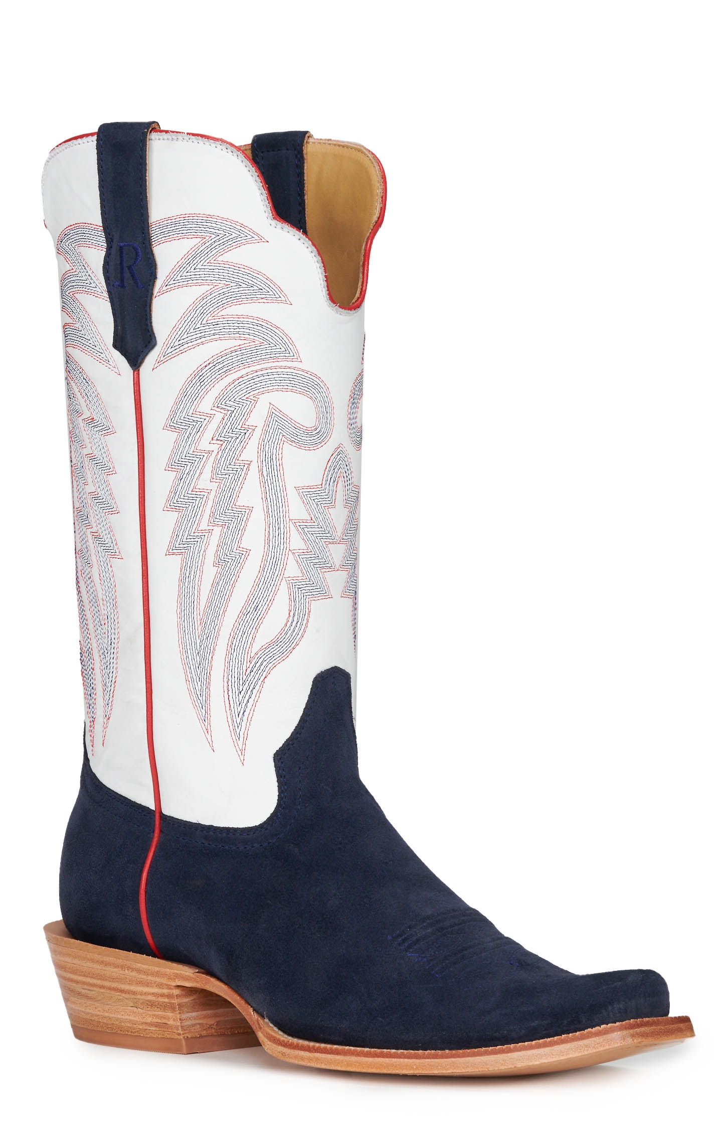 R Watson Men's Midnight Blue Rough Out and Winter White Punchy Square Toe Cowboy Boots - Image 1