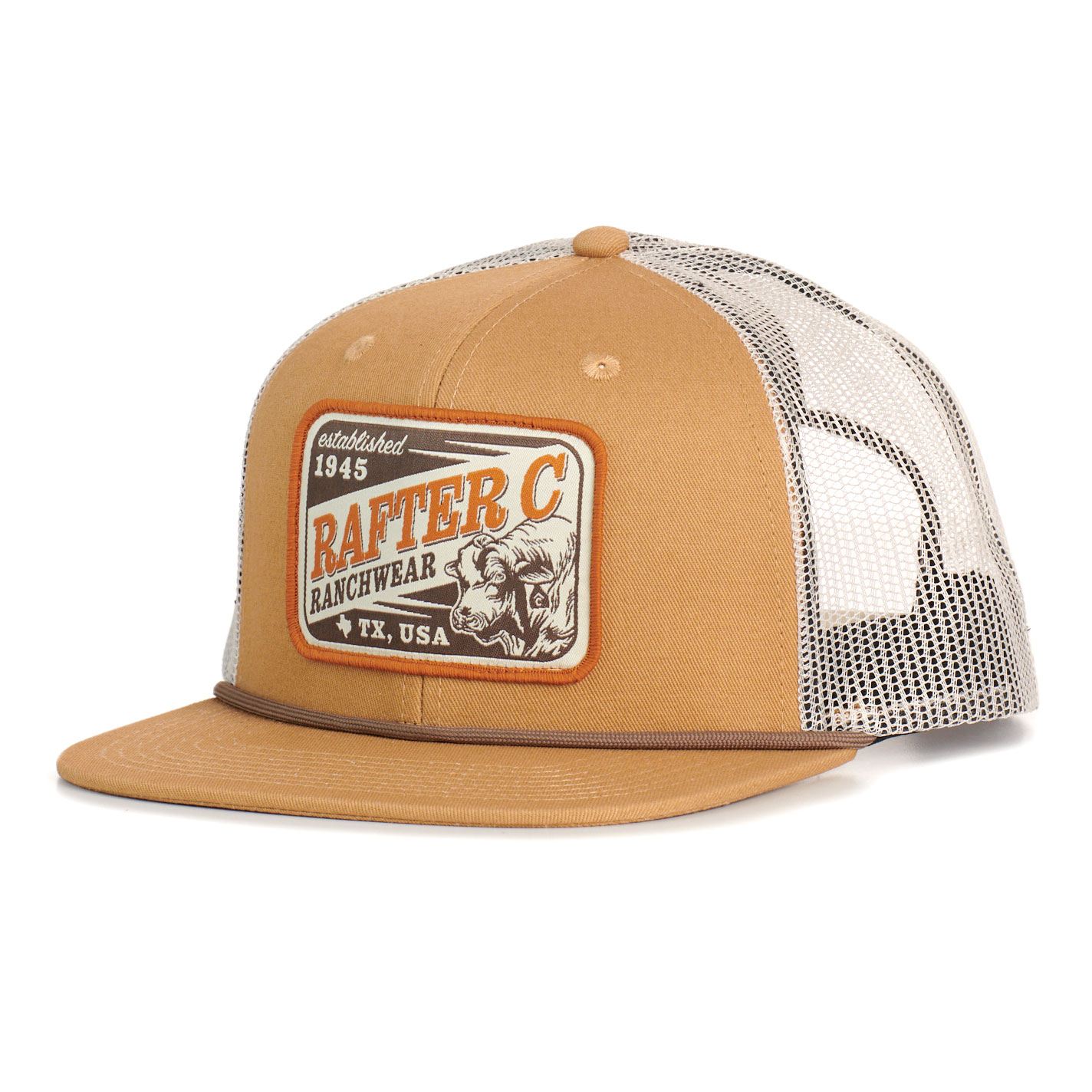 Rafter C Men's Light Brown Rectangle Patch Trucker Cap - Image 1