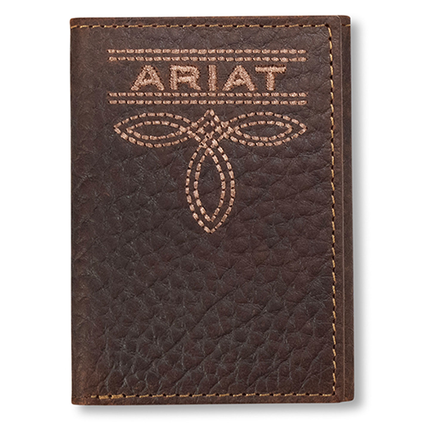 Ariat Rich Latte Bullhide Boot Stitch Logo Trifold Wallet - Image 1