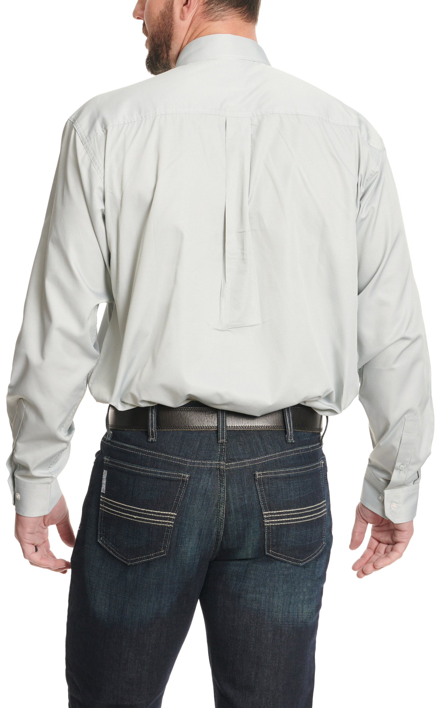Cinch Men's Light Gray & White Tencel Stripe Western Shirt - Image 1